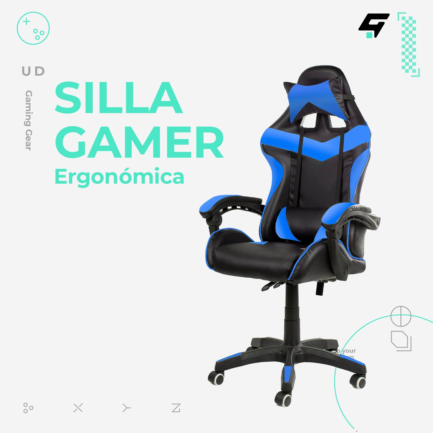 Foto 3 pulgar | Silla Gamer Urban Design color Azul Ergonómica Reclinable 135°