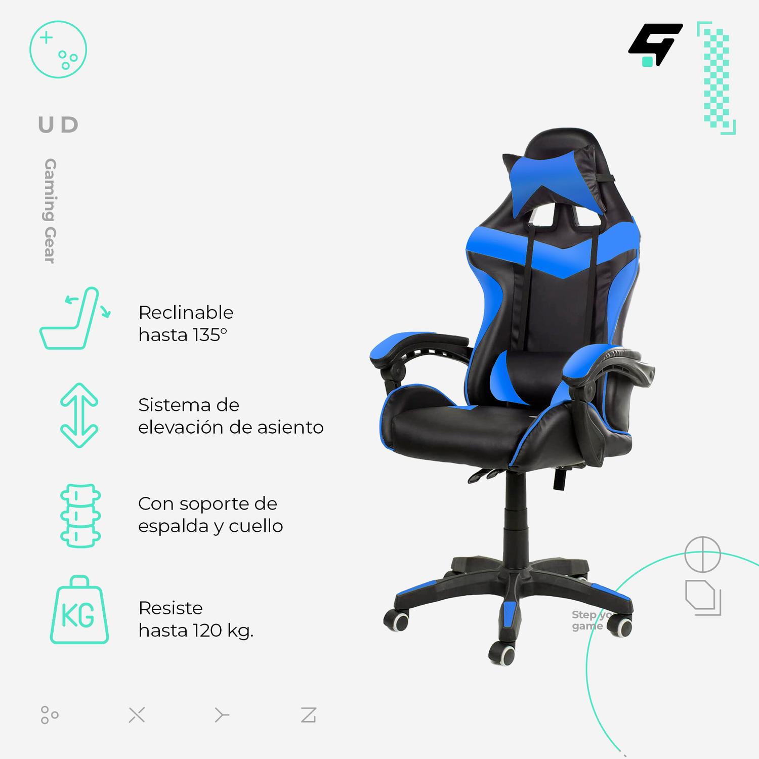 Foto 4 pulgar | Silla Gamer Urban Design color Azul Ergonómica Reclinable 135°