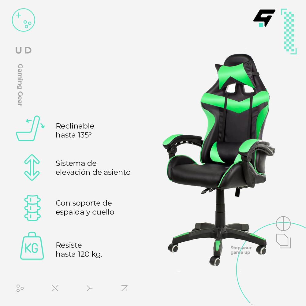 Foto 4 pulgar | Silla Gamer Urban Design DA2606-2 color Verde Reclinable 135°