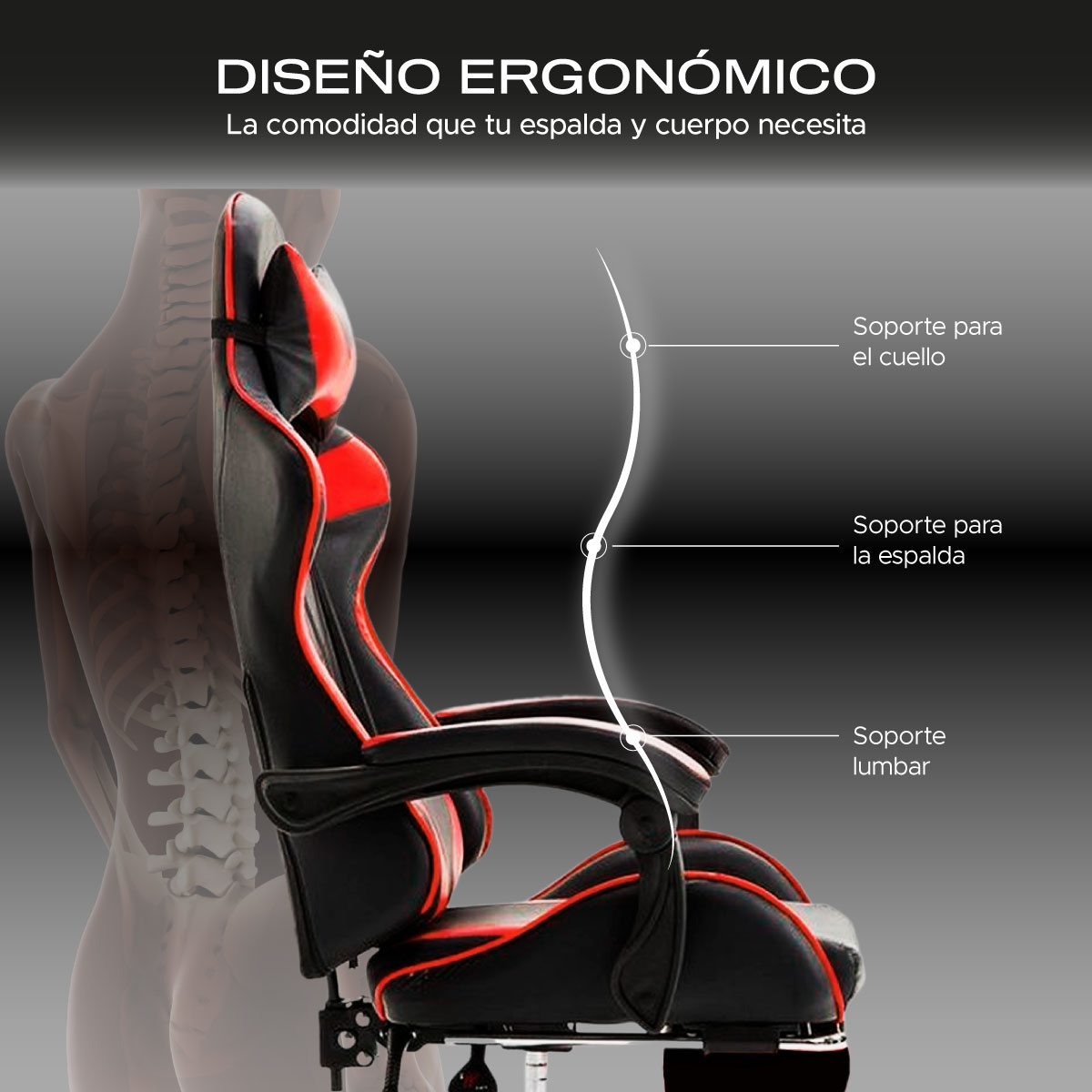 Foto 5 | Silla Gaming Titano con Reposapies y Luz Led color Rojo