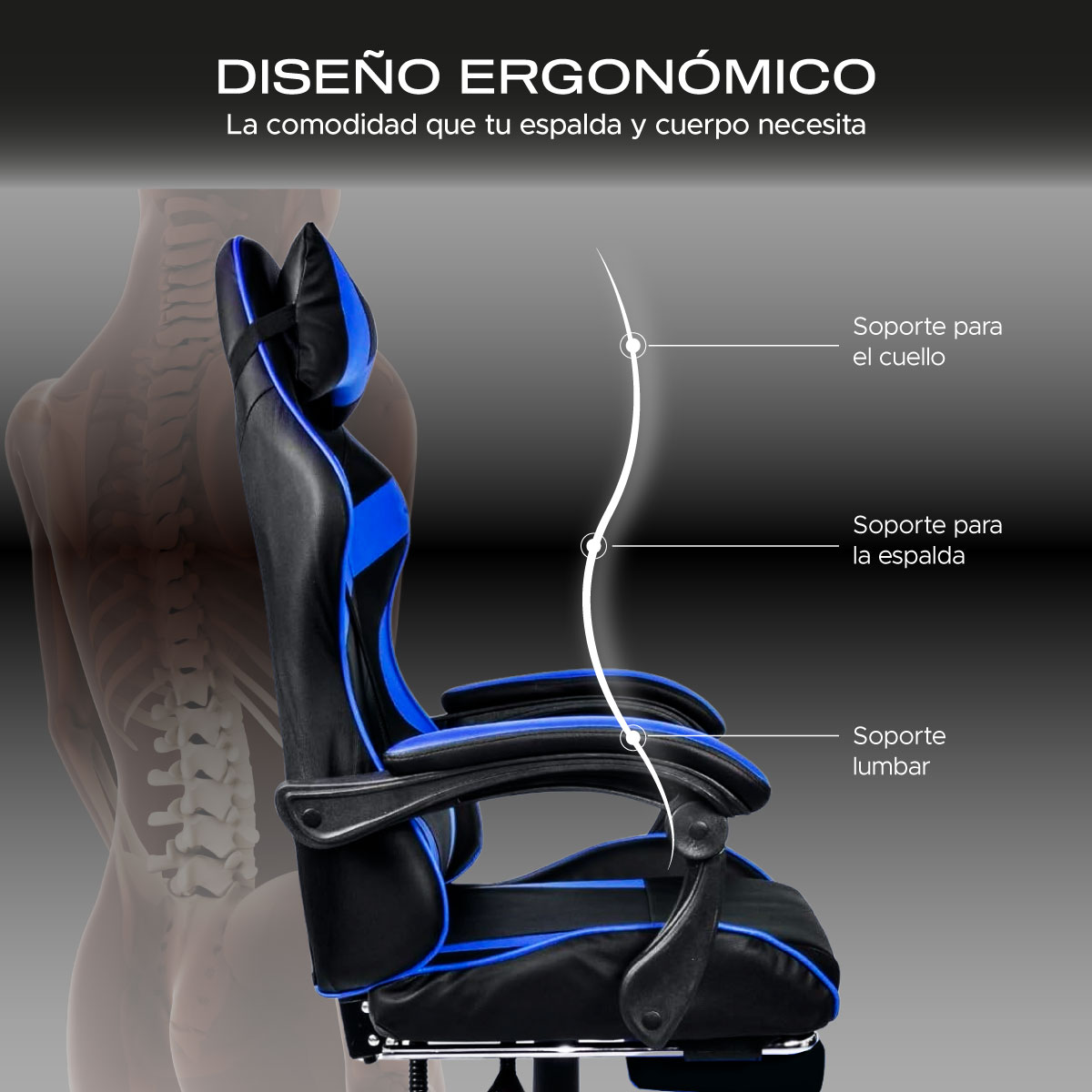 Foto 6 pulgar | Silla Gaming Titano con Reposapies y Luz Led color Azul