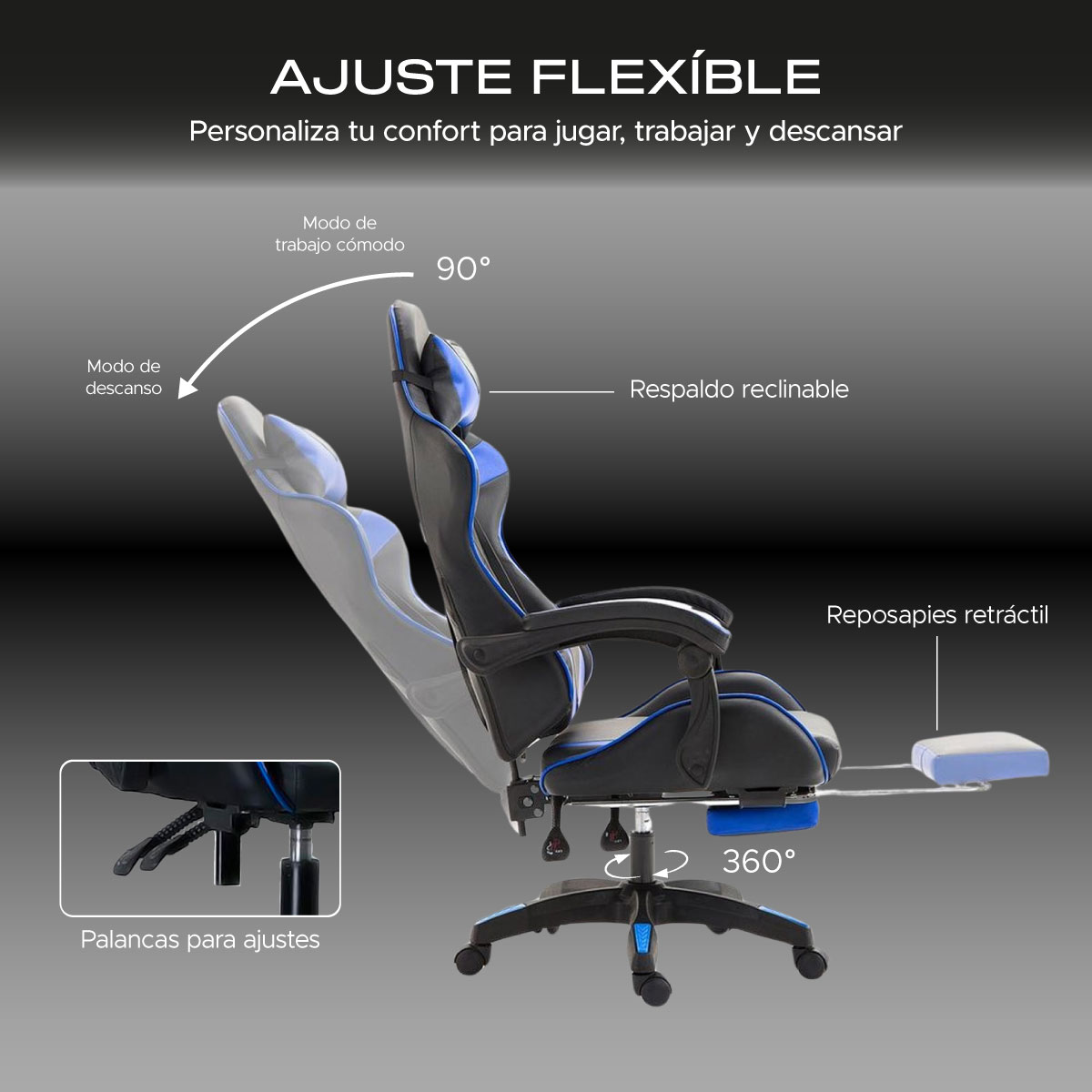 Foto 7 pulgar | Silla Gaming Titano con Reposapies y Luz Led color Azul