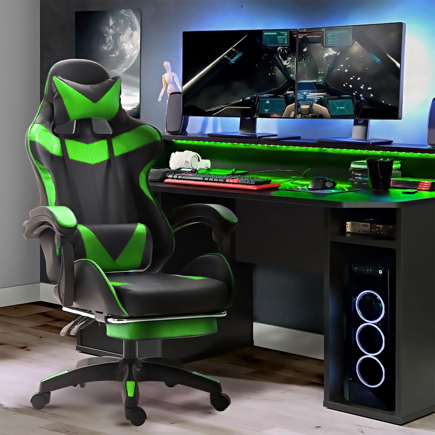 Silla Gamer Ergonómica Titano Reclinable con Descansa Pies Verde $2,299