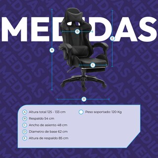 Foto 3 | Silla Gamer Ergonómica Titano Reclinable con Descansa Pies Negra