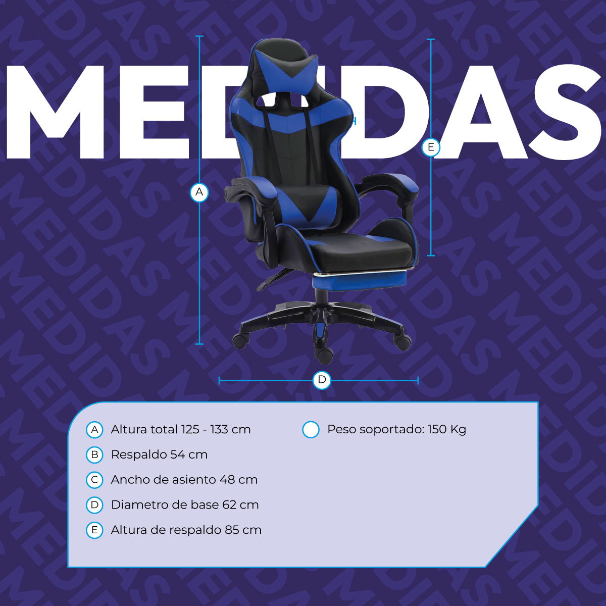 Foto 4 pulgar | Silla Gamer Ergonómica Titano Reclinable con Descansa Pies Azul