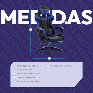 Foto 3 | Silla Gamer Ergonómica Titano Reclinable con Descansa Pies Azul