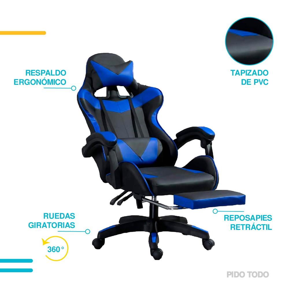 Foto 7 pulgar | Silla Gamer Ergonómica Titano Reclinable con Descansa Pies Azul