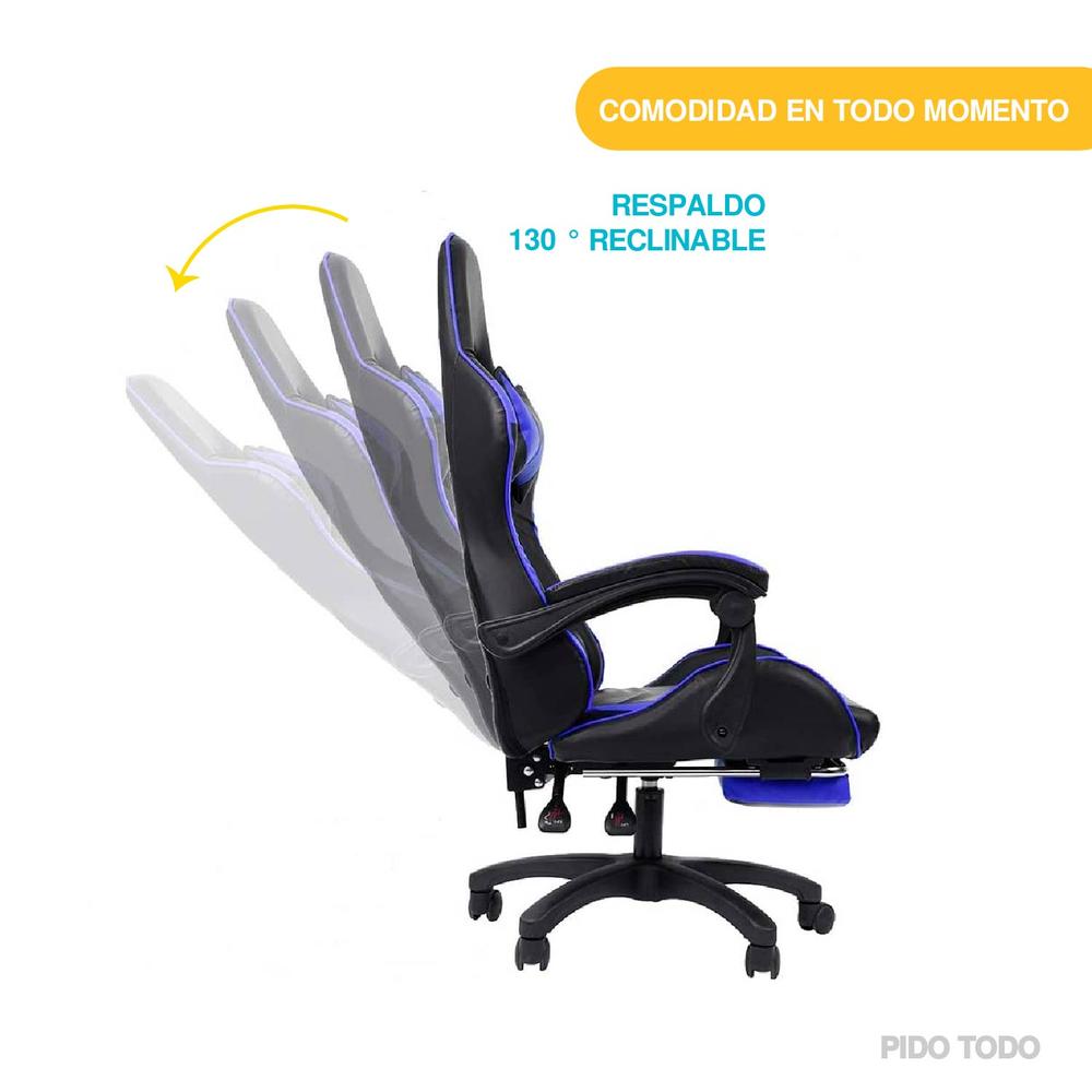 Foto 8 pulgar | Silla Gamer Ergonómica Titano Reclinable con Descansa Pies Azul