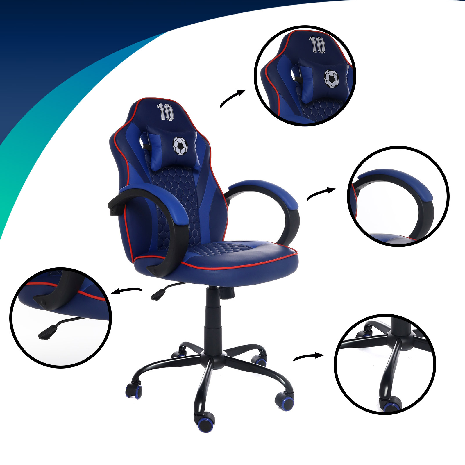 Foto 7 pulgar | Silla Gamer EKE Life Home G2226 color Azul Reclinable Ergonómica Cómoda