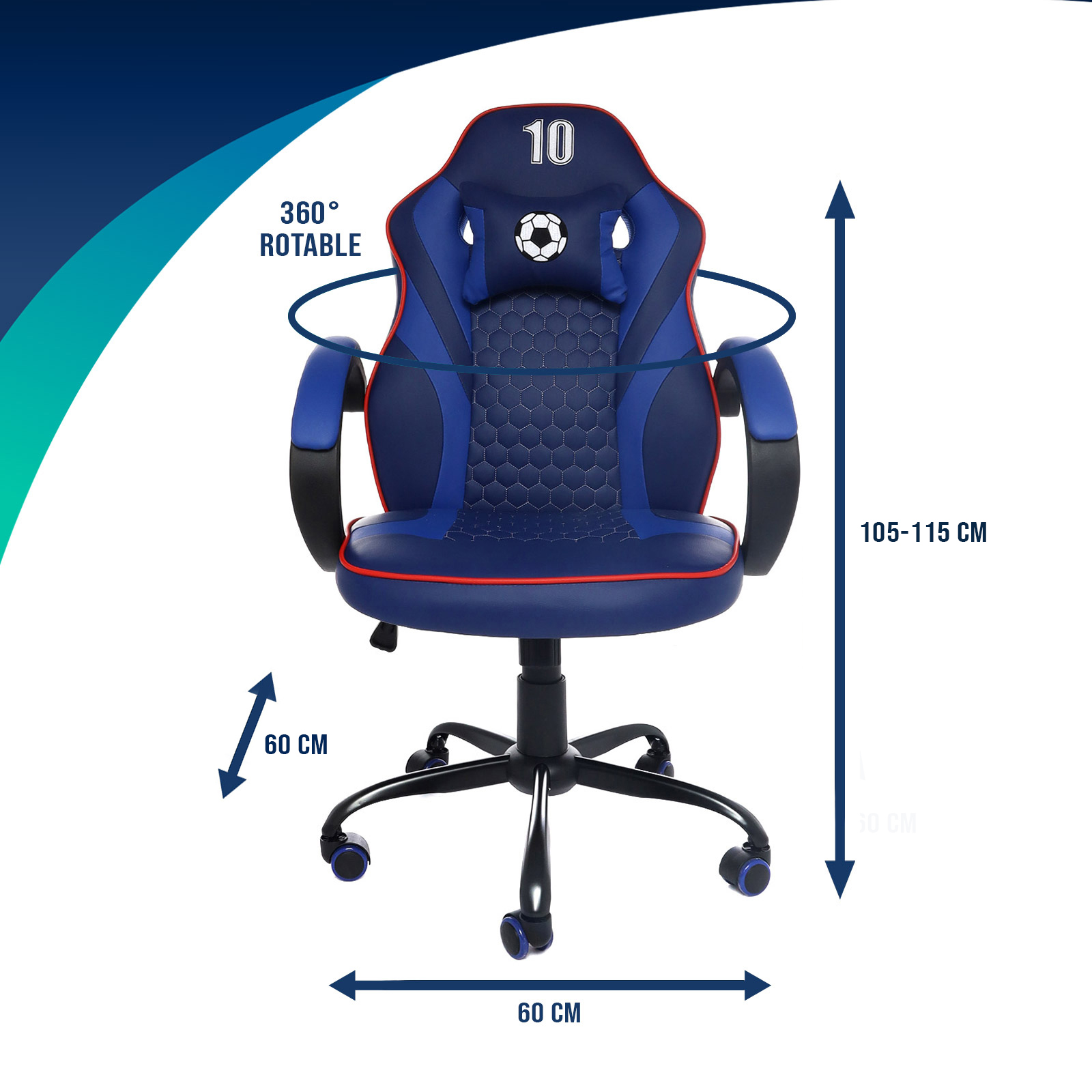 Foto 9 pulgar | Silla Gamer EKE Life Home G2226 color Azul Reclinable Ergonómica Cómoda