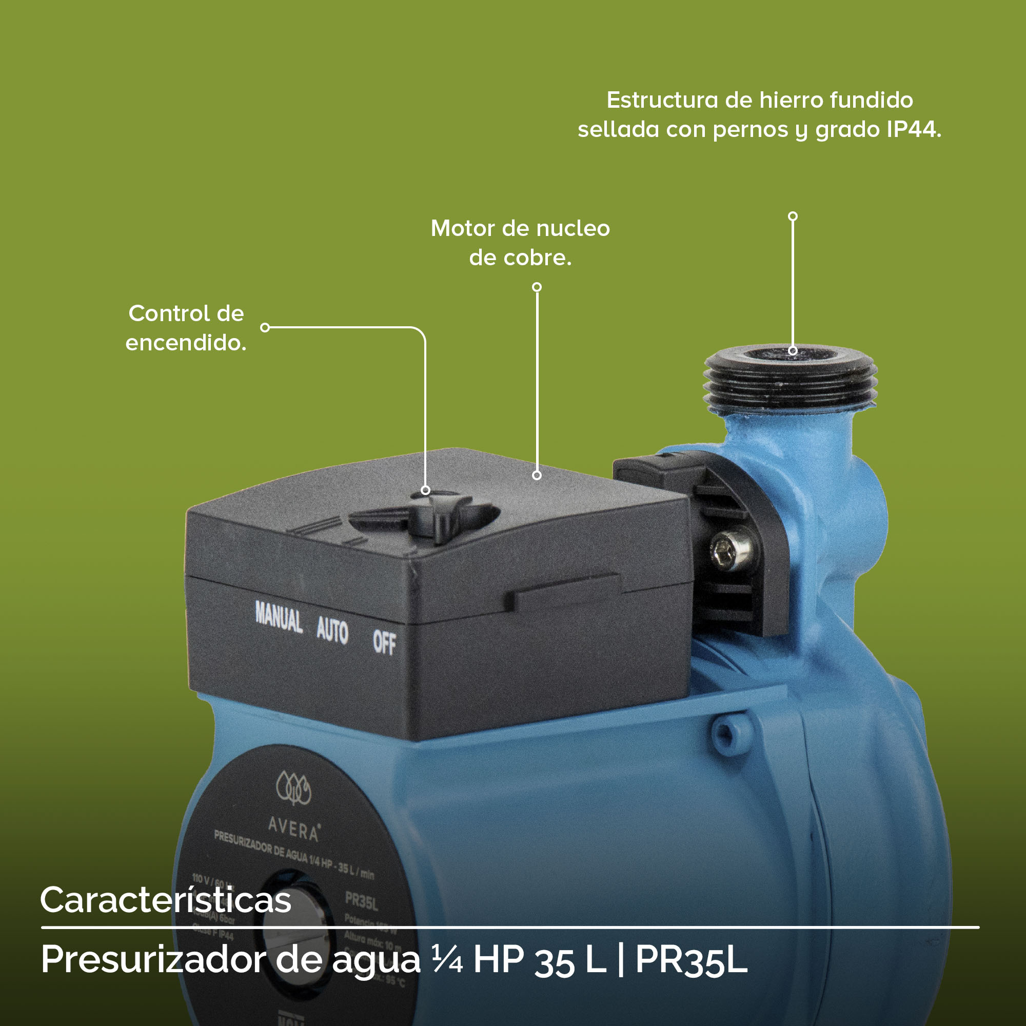 Foto 5 pulgar | Bomba Presurizadora de Agua Automática 1/4 Hp Avera Pr35l color Azul