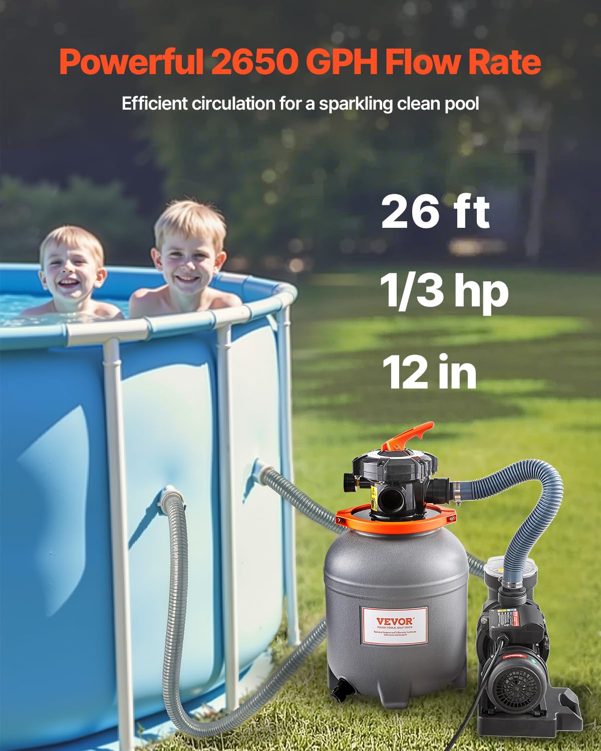 Foto 3 pulgar | Bomba De Filtro De Arena Vevor Para Piscina Elevada 12 Cm 2650 L/h - Venta Internacional.