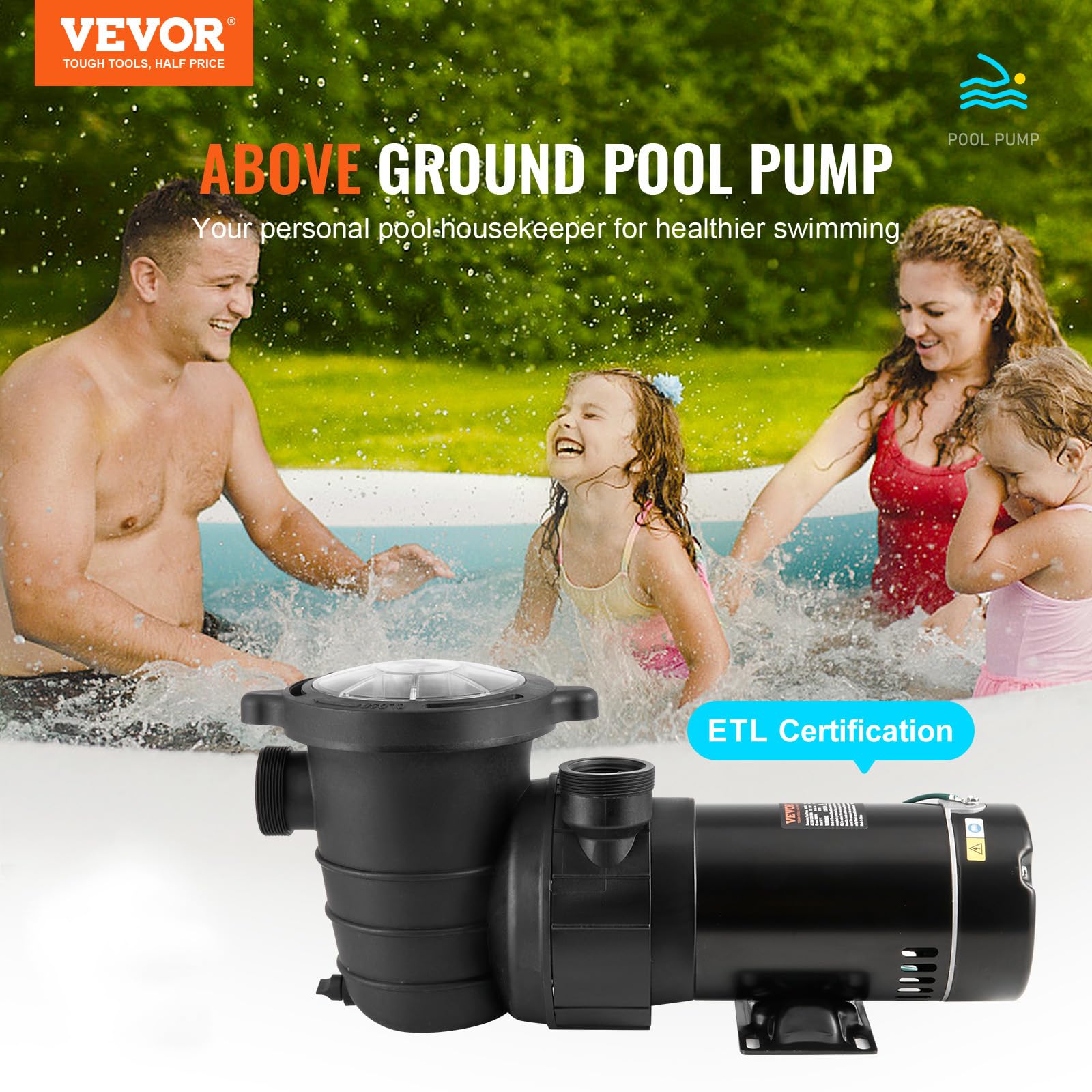 Foto 2 | Bomba Para Piscina Vevor 1hp 80m³/h Máx. Flujo Máximo De 36 Pies. Elevador De Cabeza 120 V - Venta Internacional.