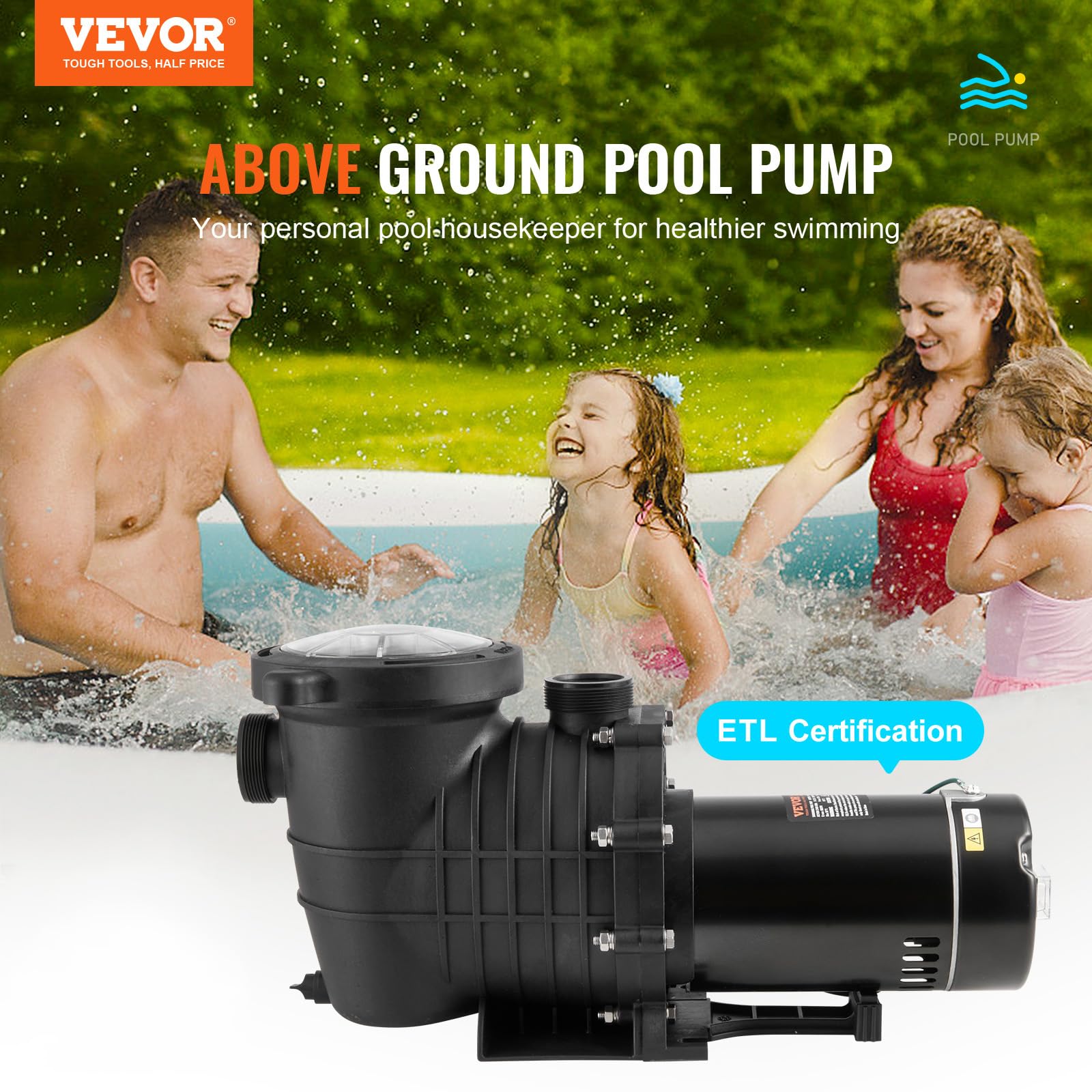 Foto 3 pulgar | Bomba De Piscina Vevor 1.5 Hp 100 Gpm De Velocidad Única Para Superficie - Venta Internacional.