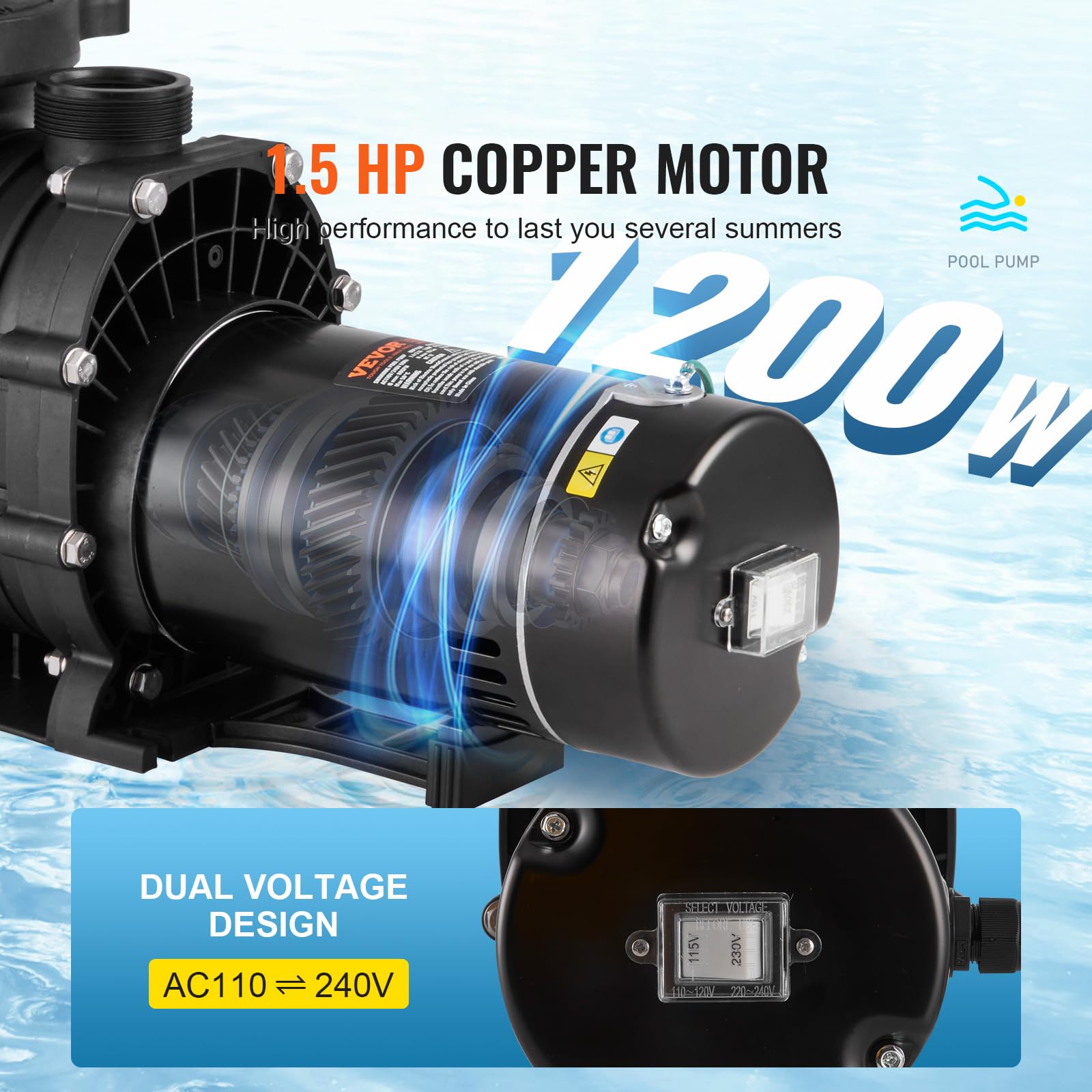 Foto 4 pulgar | Bomba De Piscina Vevor 1.5 Hp 100 Gpm De Velocidad Única Para Superficie - Venta Internacional.