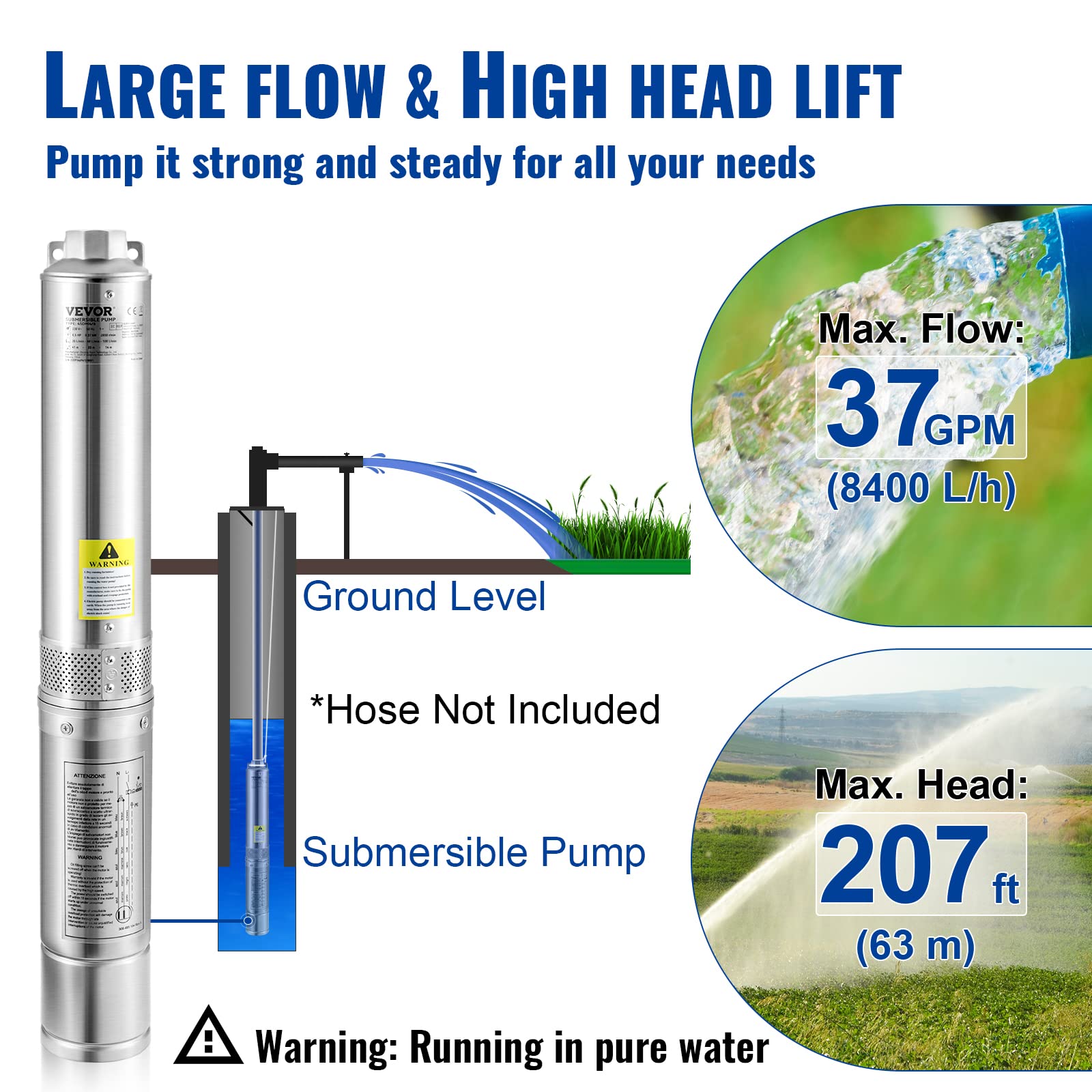 Foto 4 pulgar | Bomba Sumergible Para Pozo Profundo Vevor 1hp 115v/60hz 140l/min 63m - Venta Internacional.