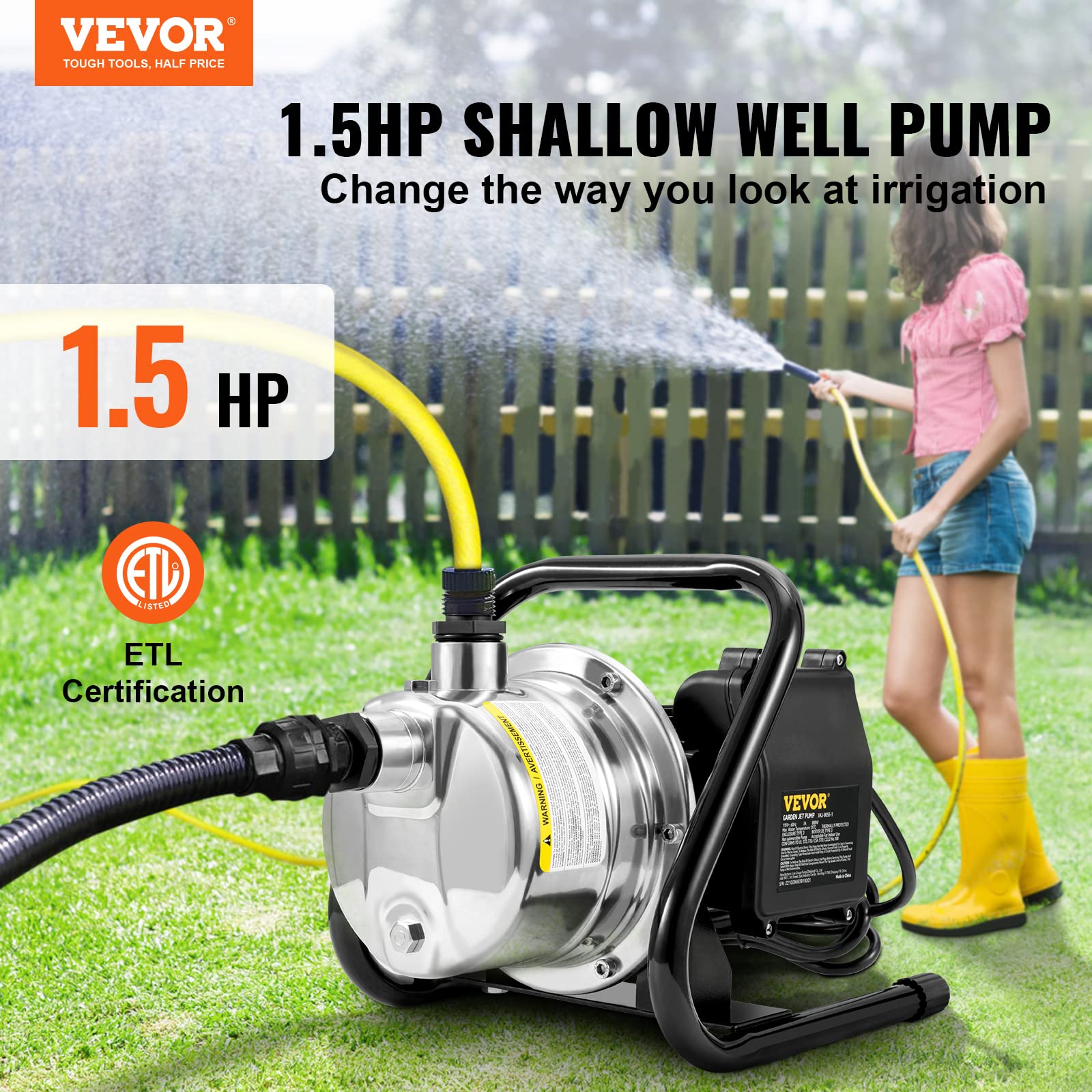 Foto 2 | Bomba Portátil Para Pozos Poco Profundos Vevor 1.5 Hp 1200 Gph 115v - Venta Internacional.