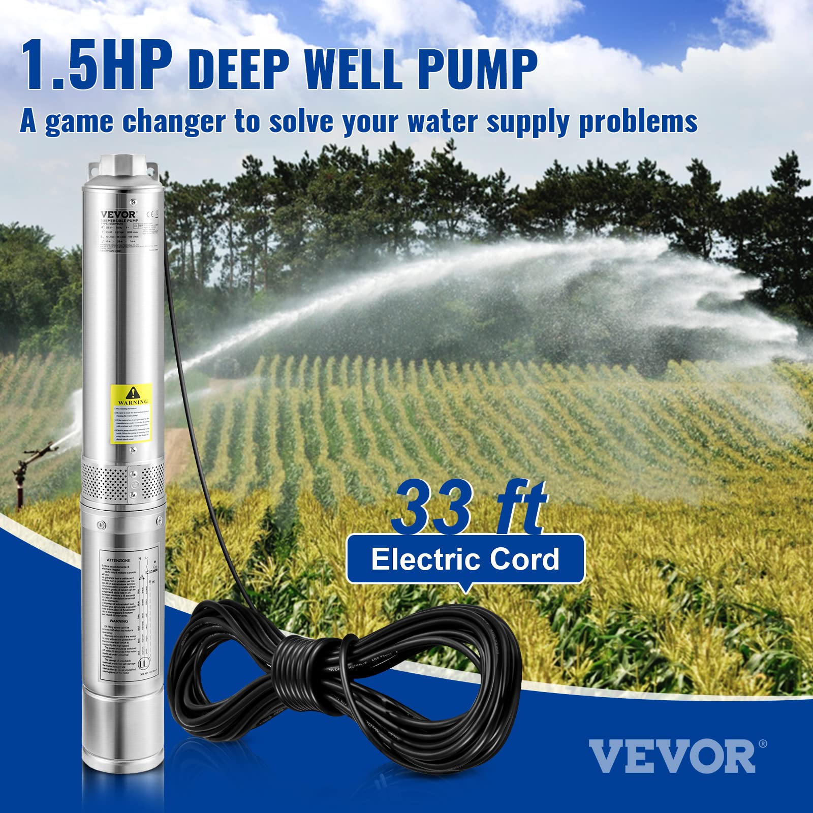 Foto 3 pulgar | Bomba Sumergible Deep Well Vevor 1.5 Hp 230 V/60 Hz 37 Gpm 276 Pies - Venta Internacional.