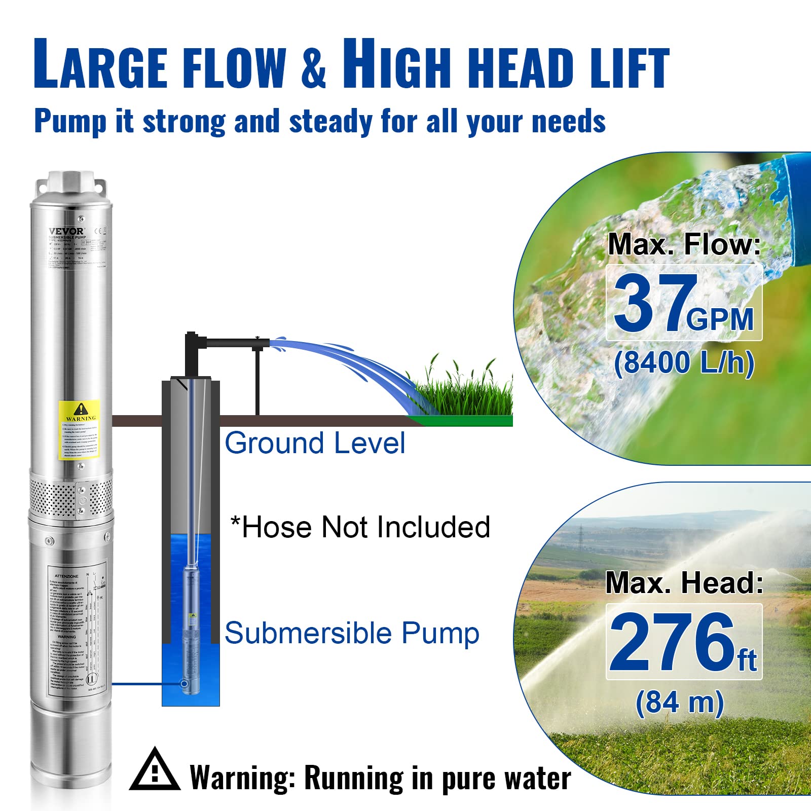 Foto 4 pulgar | Bomba Sumergible Deep Well Vevor 1.5 Hp 230 V/60 Hz 37 Gpm 276 Pies - Venta Internacional.