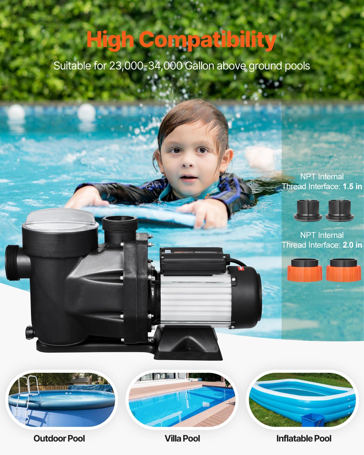 Foto 5 pulgar | Bomba Para Piscina Vevor In/abog Suelo De 1,5 Hp, Autocebante, 460 Lpm - Venta Internacional.