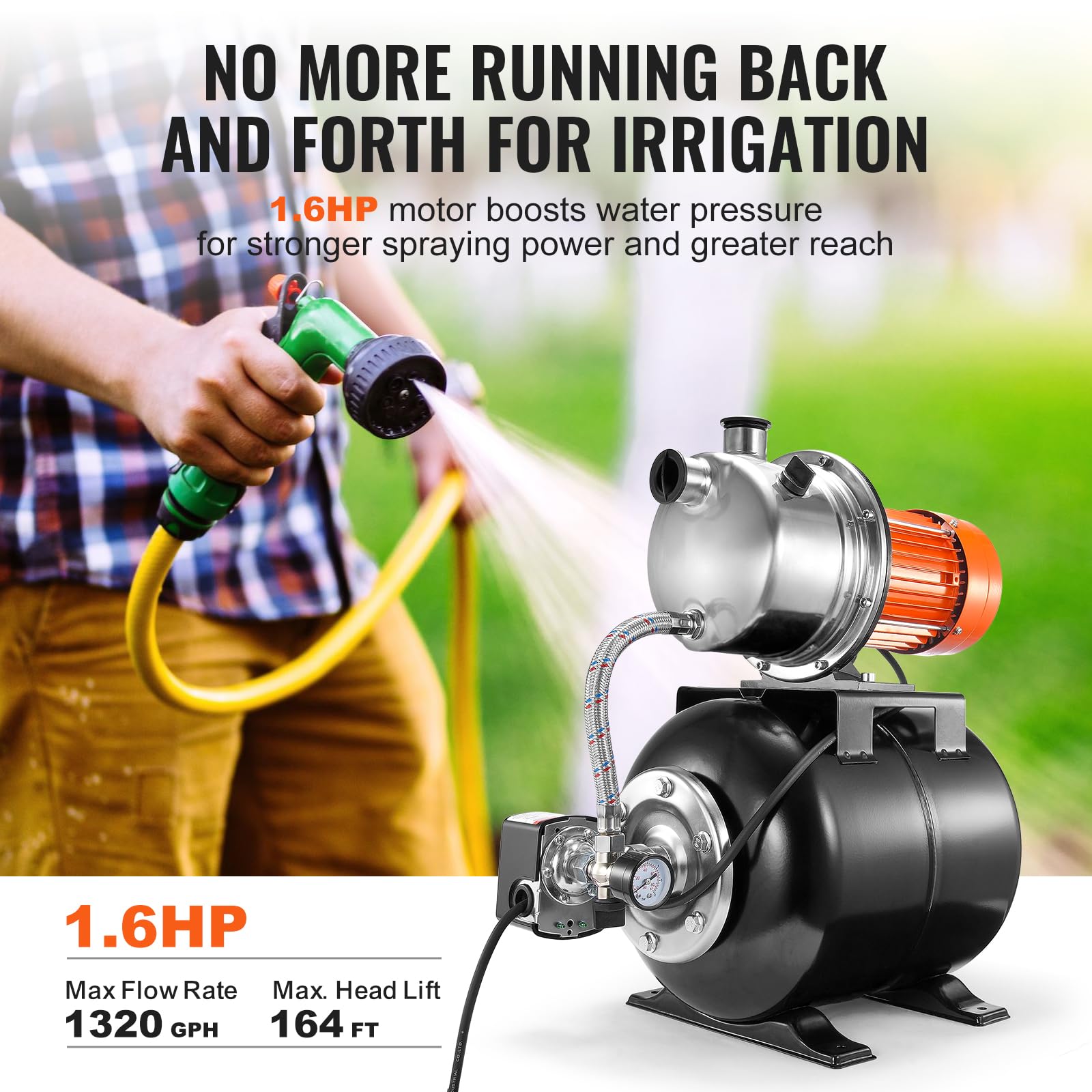 Foto 3 | Bomba Para Pozos Poco Profundos Vevor 1.6 Hp 1320 Gph Con Tanque De Presión - Venta Internacional.