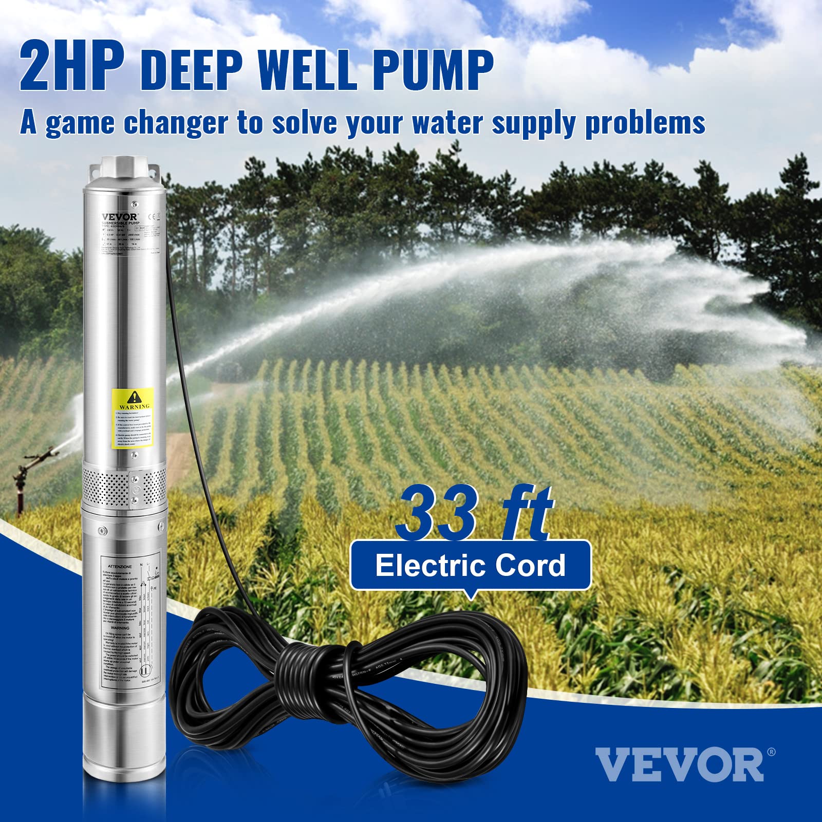 Foto 3 pulgar | Bomba Sumergible Deep Well Vevor 2hp/1500w 230v 37gpm 427ft - Venta Internacional.