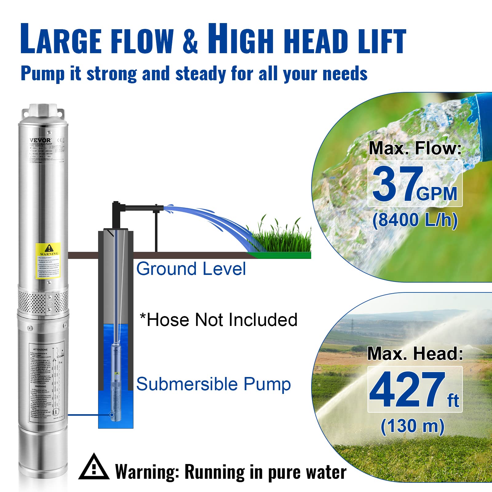 Foto 4 pulgar | Bomba Sumergible Deep Well Vevor 2hp/1500w 230v 37gpm 427ft - Venta Internacional.