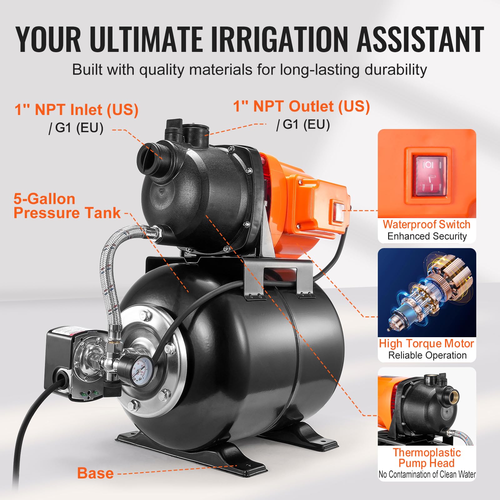 Foto 7 pulgar | Bomba Para Pozos Poco Profundos Vevor 1 Hp Con Tanque De Presión 3700 L/h - Venta Internacional.