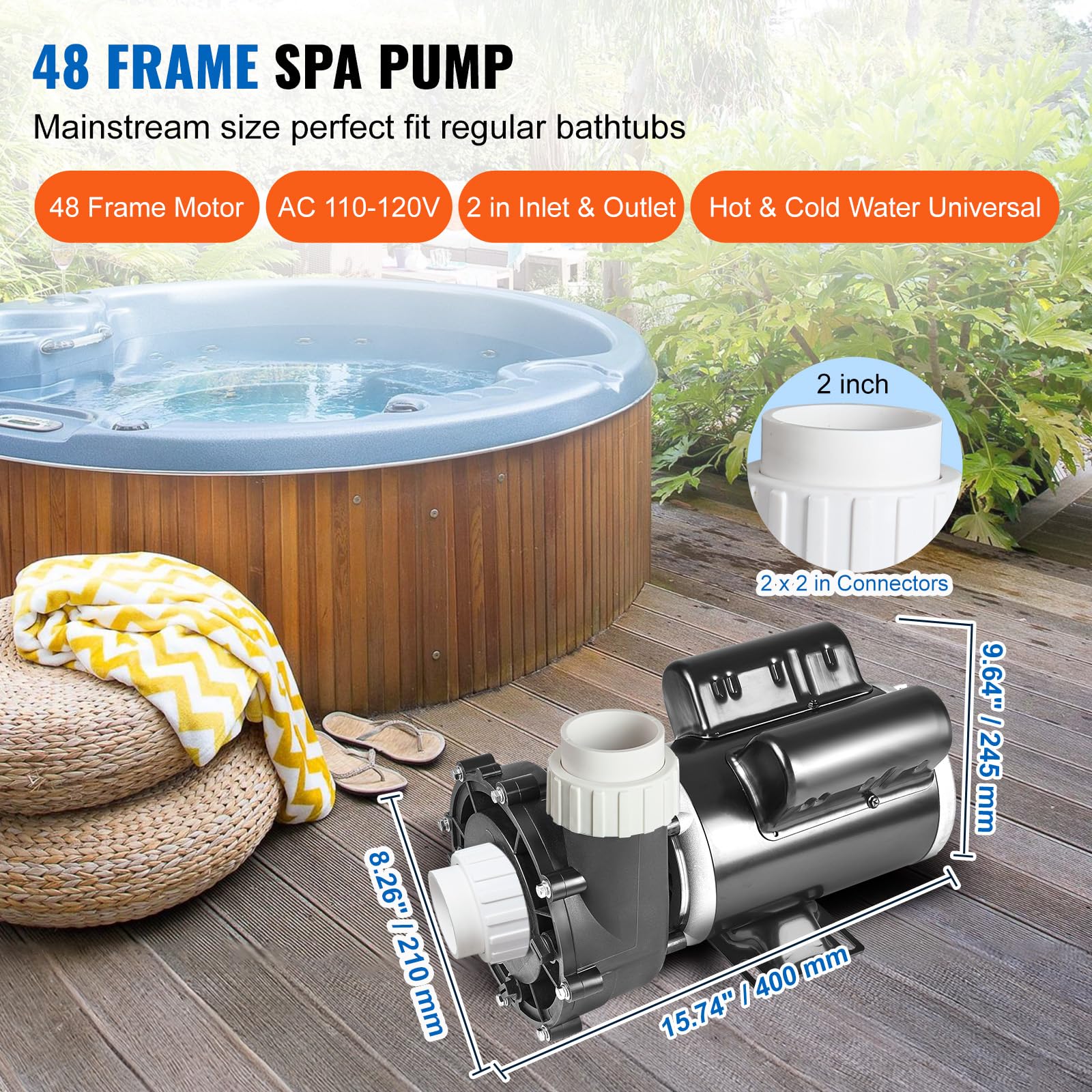 Foto 3 pulgar | Bomba De Spa Vevor Para Bañera De Hidromasaje, 2 Velocidades, 1,5 Hp, 150 Gpm, Ac, 110 V - Venta Internacional.