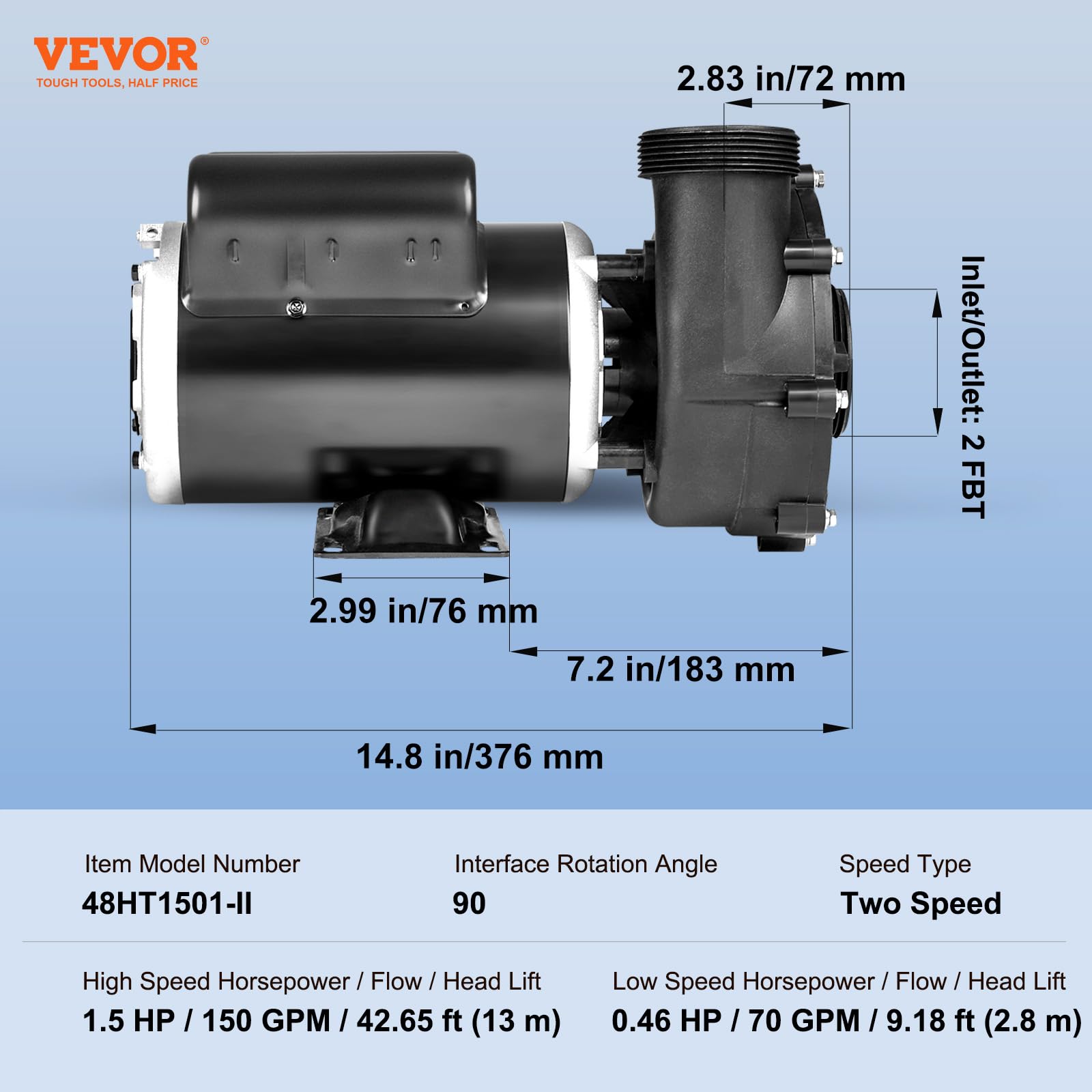 Foto 8 pulgar | Bomba De Spa Vevor Para Bañera De Hidromasaje, 2 Velocidades, 1,5 Hp, 150 Gpm, Ac, 110 V - Venta Internacional.