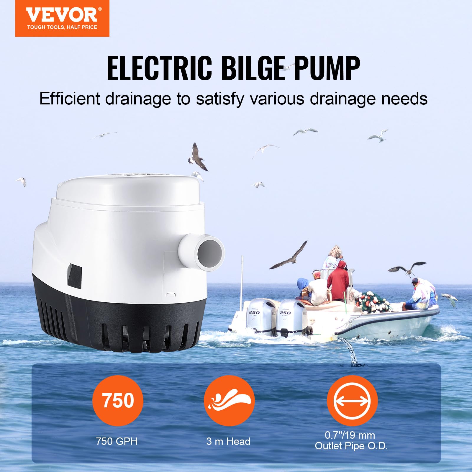Foto 5 pulgar | Bomba De Achique Vevor 750gph, 12 V, Barco Sumergible Automático - Venta Internacional.