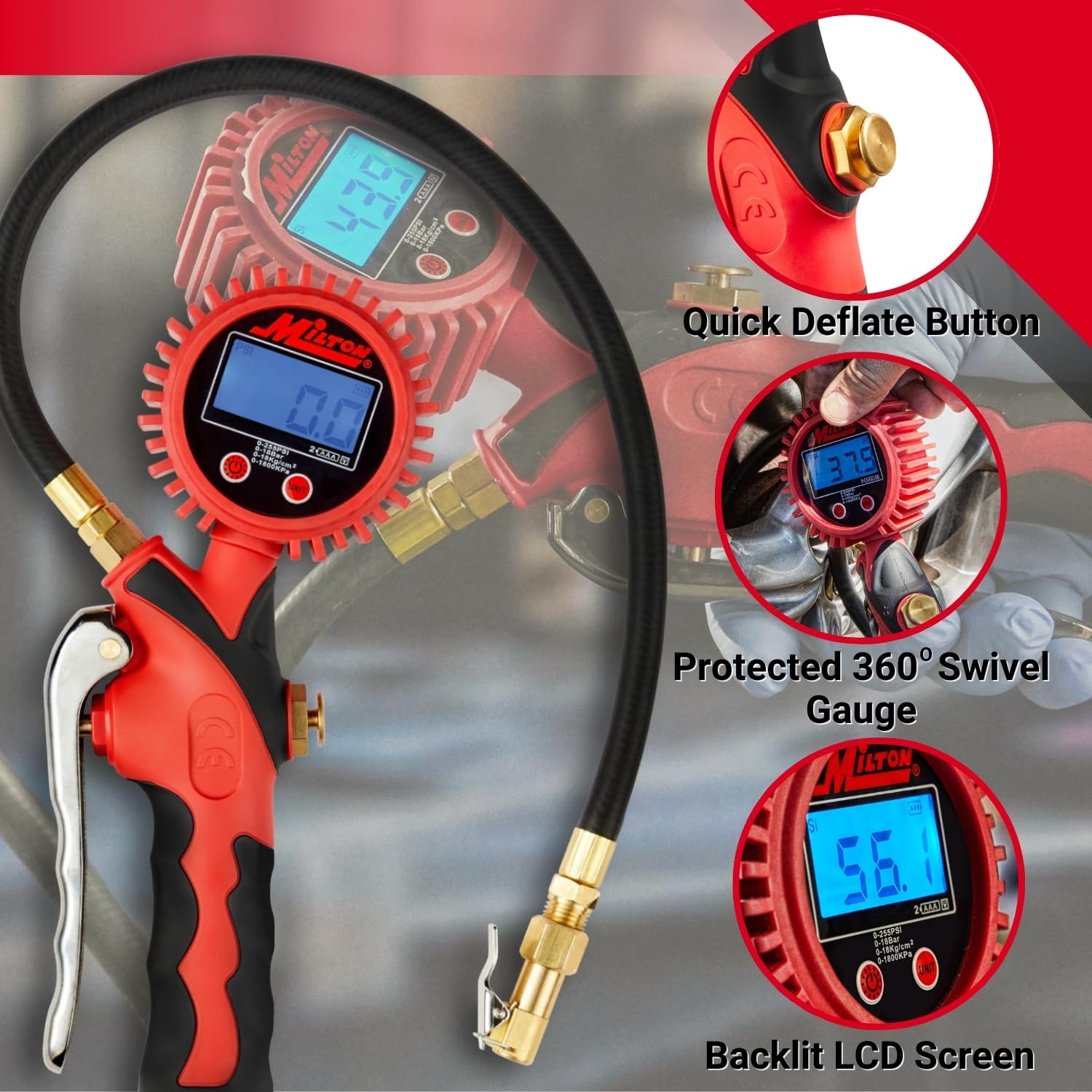 Foto 7 pulgar | Medidor De Presión De Neumáticos Milton Heavy-duty Digital Inflator 255 Psi - Venta Internacional.