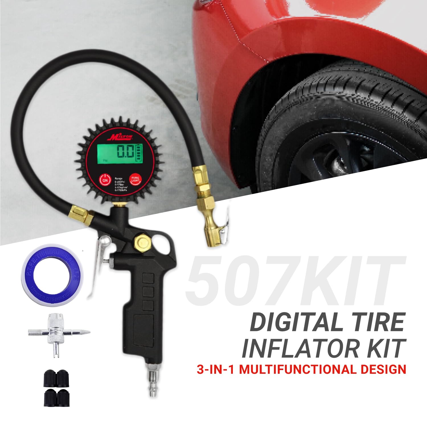 Foto 8 pulgar | Inflador Digital De Neumáticos Milton 507kit Con Medidor Preciso De 250 Psi - Venta Internacional.