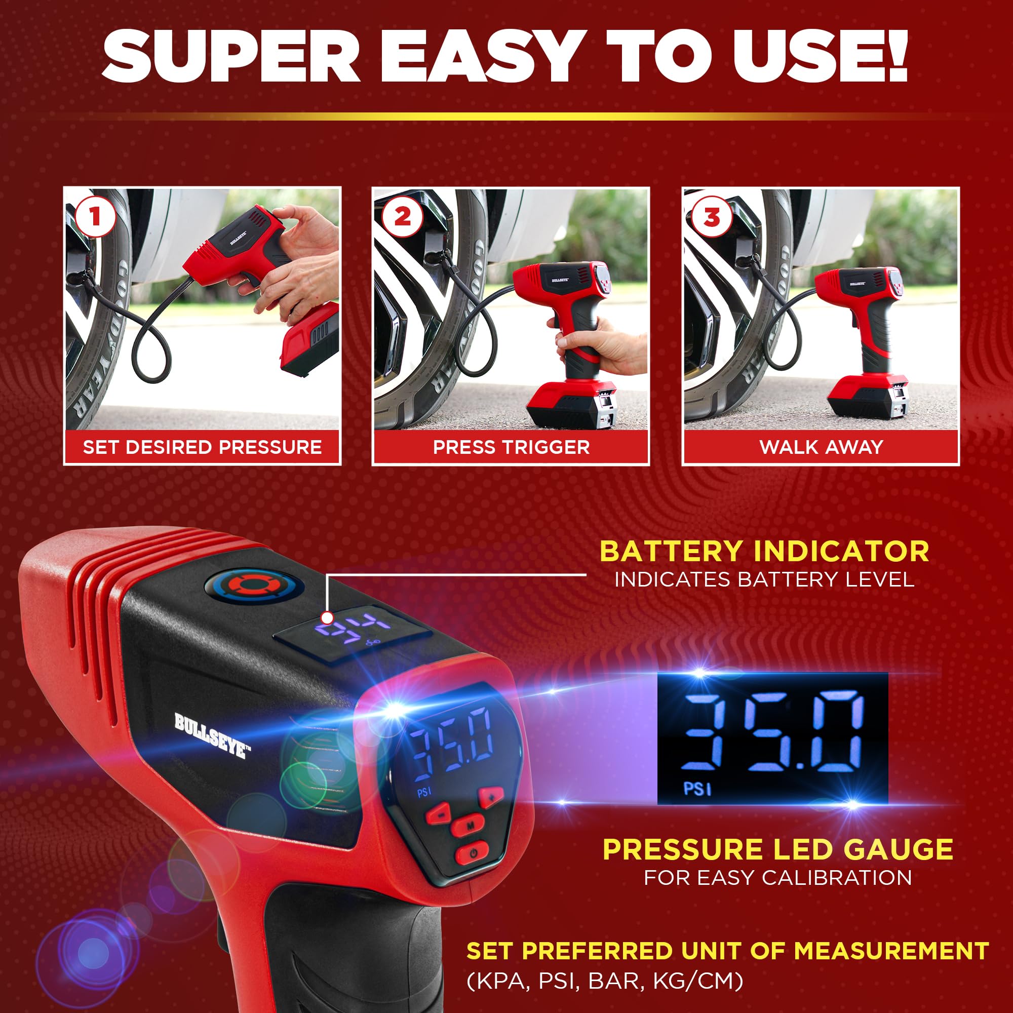 Foto 5 pulgar | Inflador De Neumáticos Bullseye Pro Con Manómetro 150 Psi - Venta Internacional.