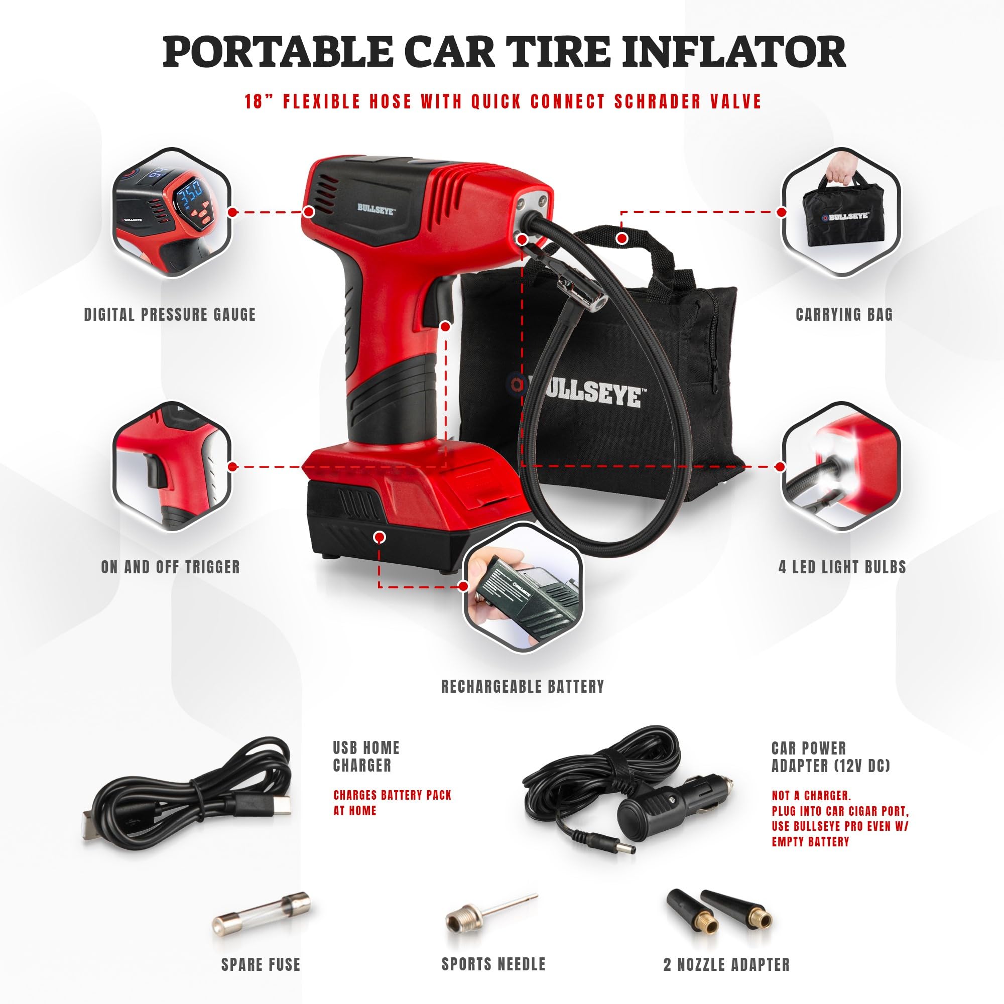Foto 7 pulgar | Inflador De Neumáticos Bullseye Pro Con Manómetro 150 Psi - Venta Internacional.