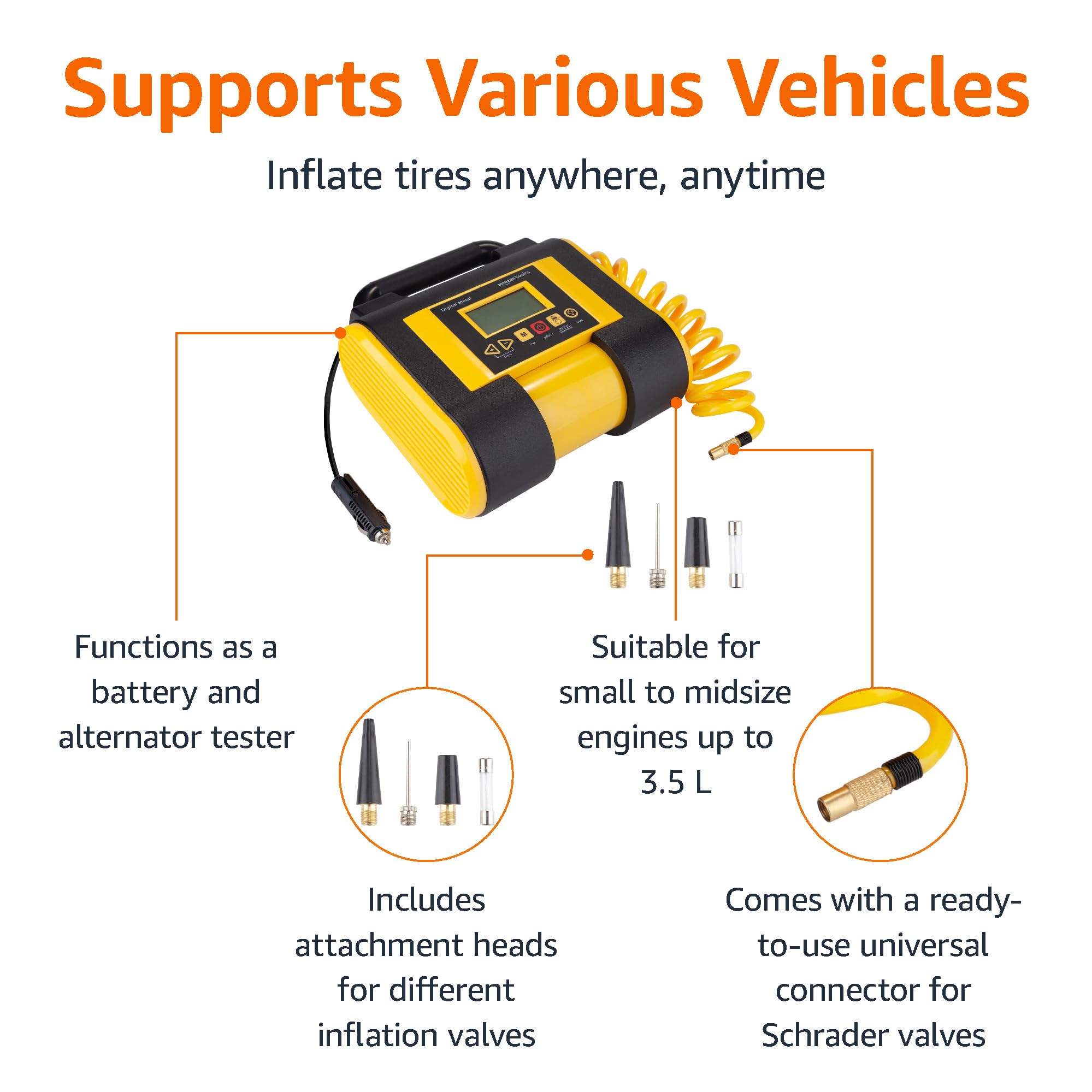 Foto 4 pulgar | Inflador De Neumáticos, Compresor De Aire Portátil, 12 V, 150 Psi, Amazon Basics - Venta Internacional.