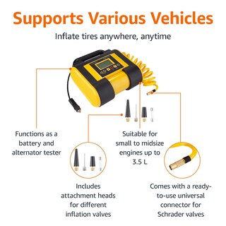 Foto 3 | Inflador De Neumáticos, Compresor De Aire Portátil, 12 V, 150 Psi, Amazon Basics - Venta Internacional.