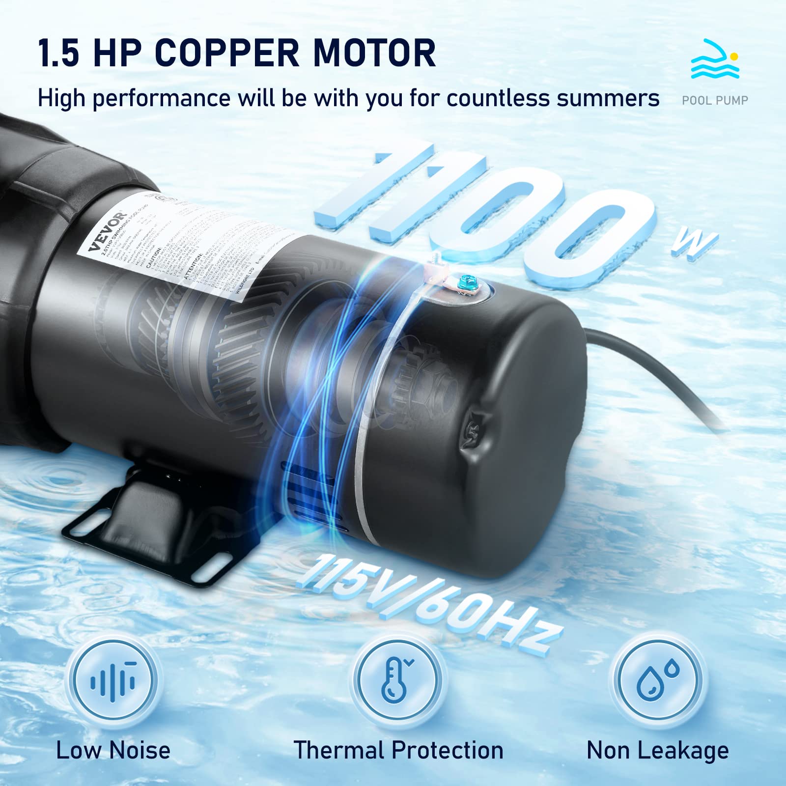 Foto 4 pulgar | Bomba De Piscina Vevor 1.5hp 115v 1100w 5280l/h Para Superficie - Venta Internacional.