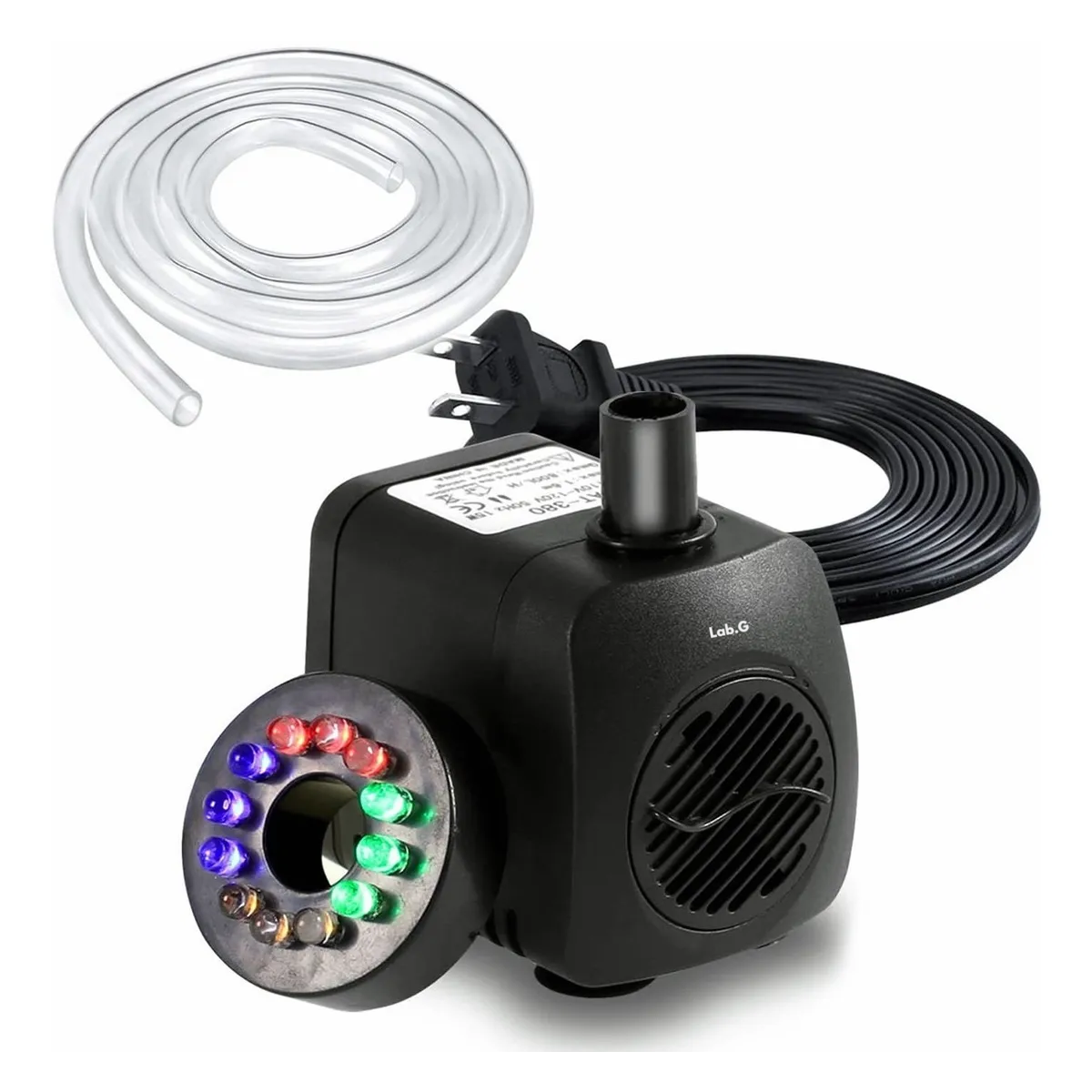 Bomba Sumergible Pecera Con Led Luz Manguera Línea 10w 1.5m Lab.g Negro
