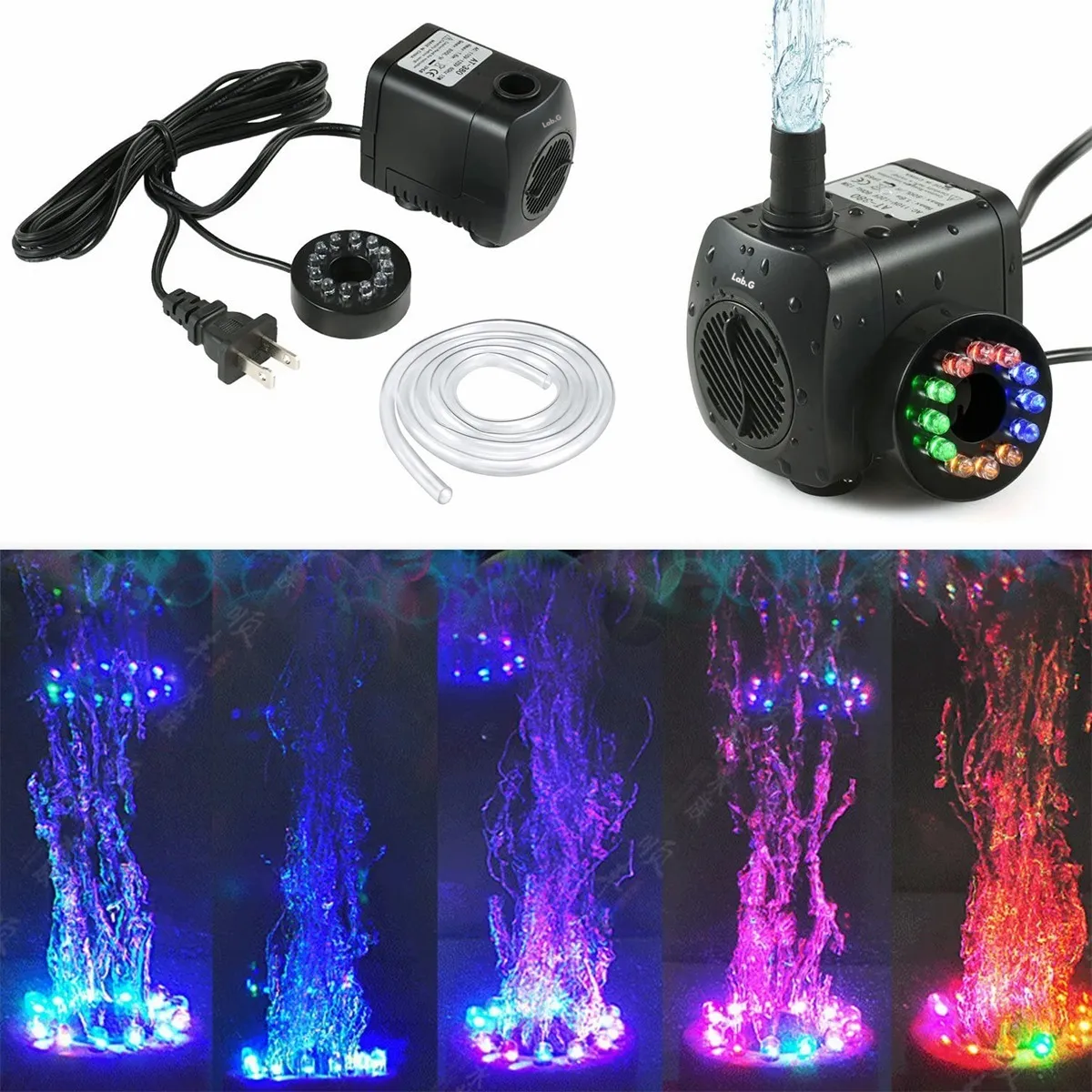 Foto 3 pulgar | Bomba Sumergible Pecera Con Led Luz Manguera Línea 10w 1.5m Lab.g Negro