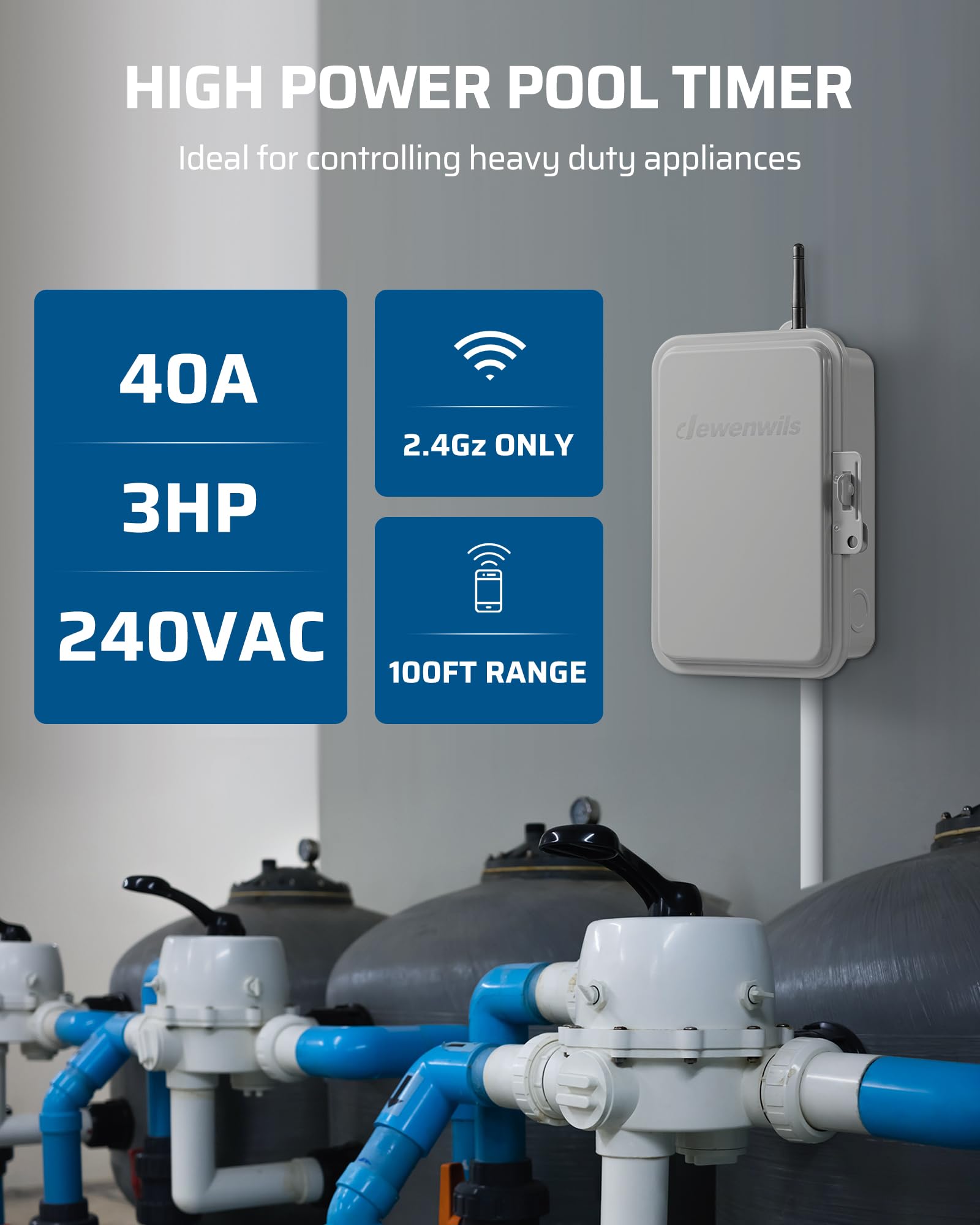 Foto 3 pulgar | Temporizador Para Bomba De Piscina Dewenwils Outdoor Smart Wifi 40a 240vac 3hp - Venta Internacional.