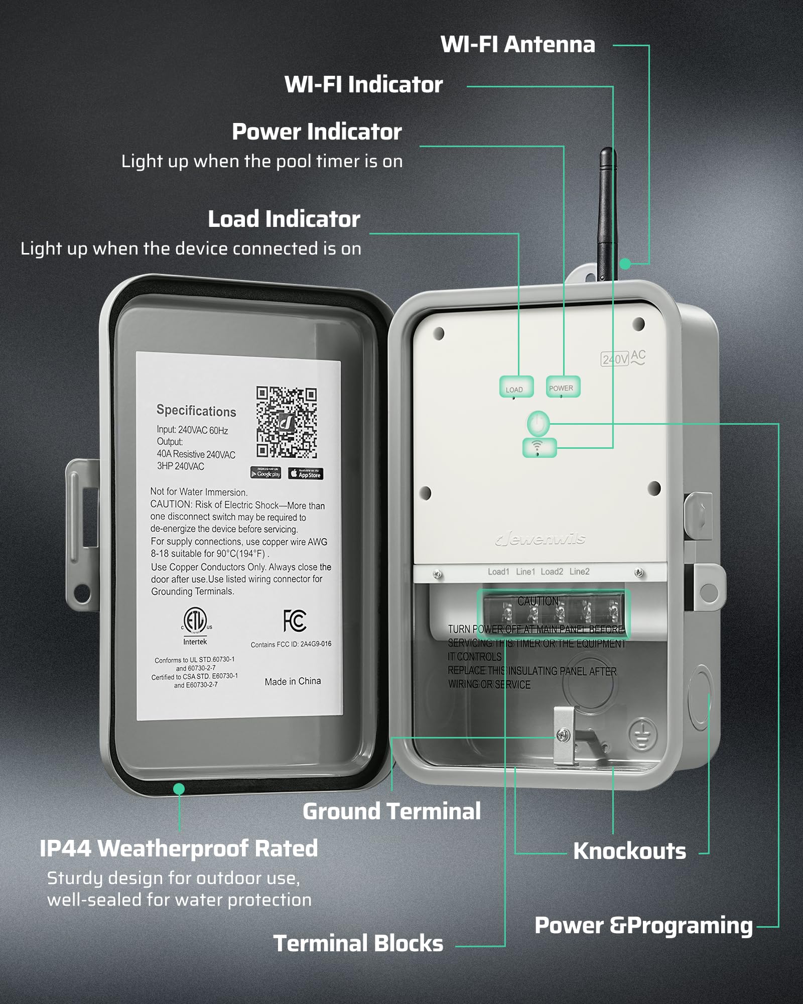 Foto 7 | Temporizador Para Bomba De Piscina Dewenwils Outdoor Smart Wifi 40a 240vac 3hp - Venta Internacional.