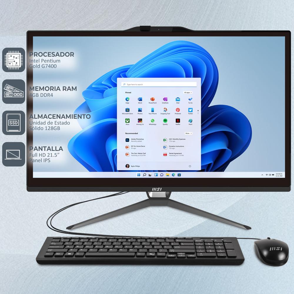 Foto 3 pulgar | All In One Msi Pro Ap222t 13m-068us Pentium Gold G7400 12gb 128gb Ssd 21.5'' Fhd Touch Screen Usb-c Teclado Mouse