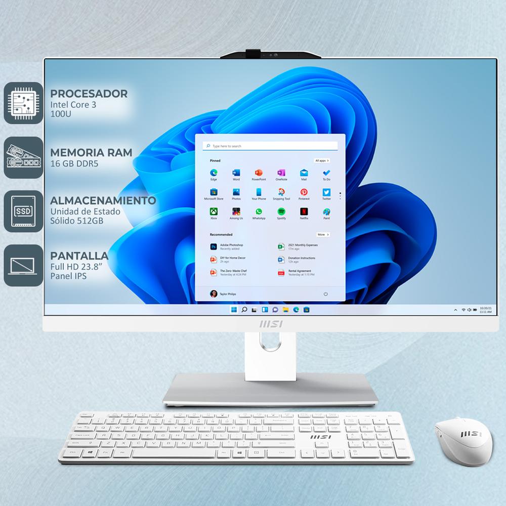 Foto 3 pulgar | All In One Msi Core 3 16gb 512gb M.2 23.8 Fhd Touch W11h Wht