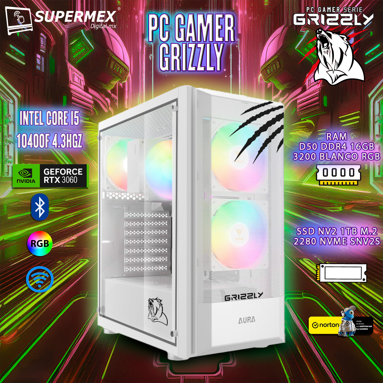 Foto 6 pulgar | Pc Gamer Grizzly Intel Core I5 10400f  4.3 Ghz Ram 16 Gb M.2 Hdd 1 Tb Wifi Bluetooth