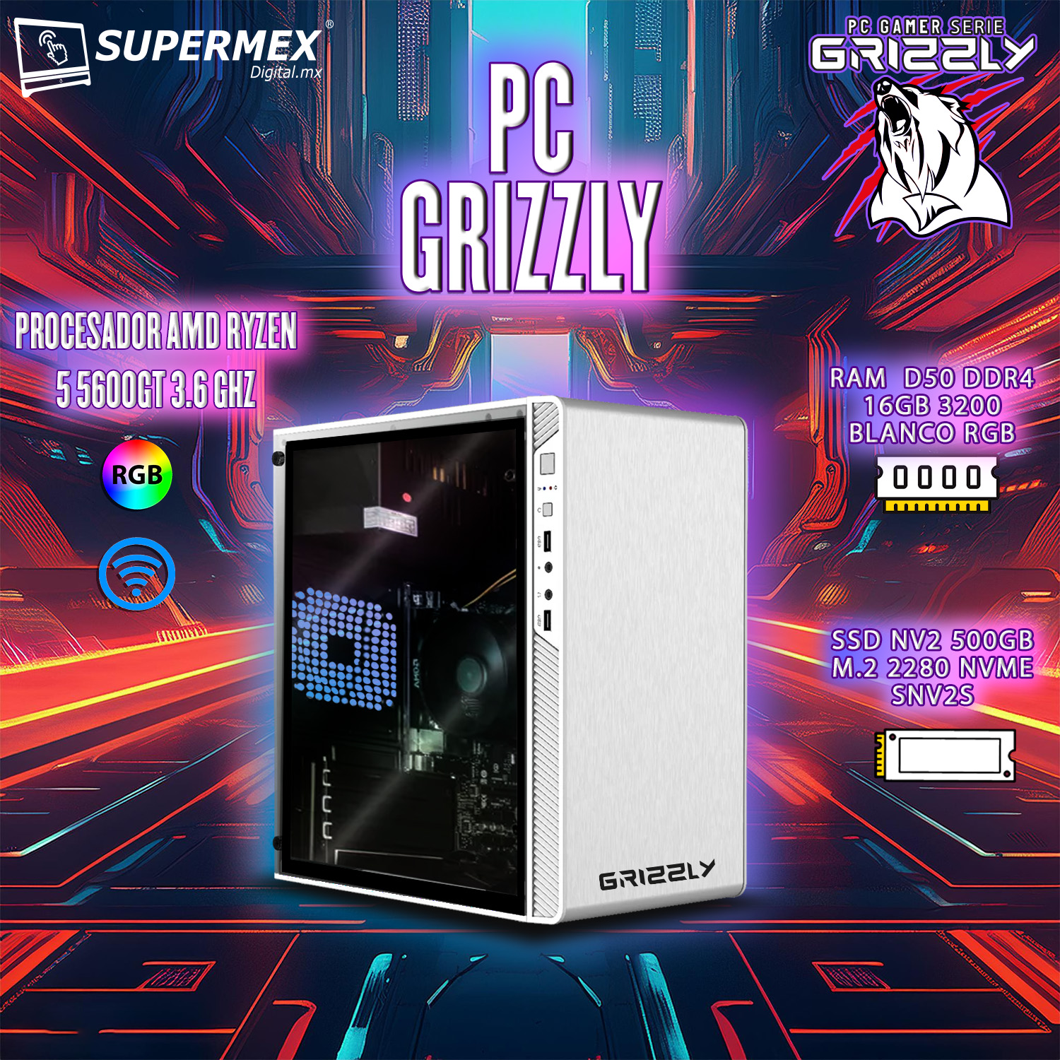 Foto 6 pulgar | Pc Gamer Grizzly Amd Ryzen 5 5600g 3.6 Ghz Ram 16 Gb M.2 500 Gb Wifi