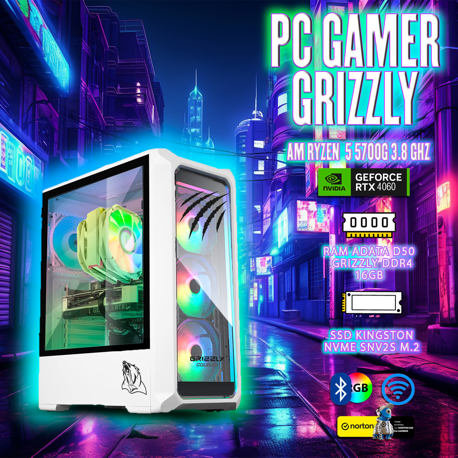 Foto 7 pulgar | Pc Gamer Grizzly Amd Ryzen 7 5700g 3.8 Ghz / Ram 16 Gb / Ssd M.2  1tb  / Wifi / Bt