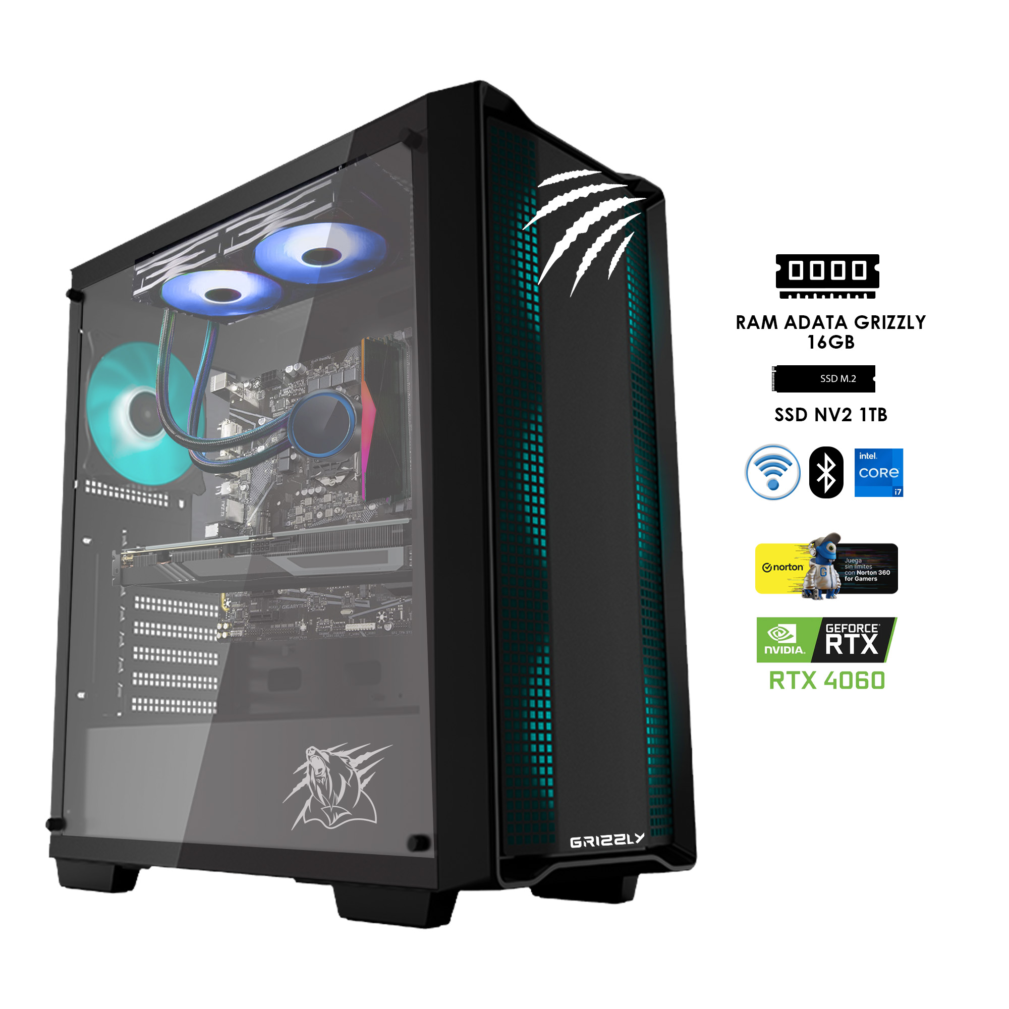 Foto 3 pulgar | Pc Gamer Grizzly Intel Core 17 12700f 5 Ghz Nvidia Rtx 4060 Ram 16 M.2 Nv2 1 Tb Wifi Bt