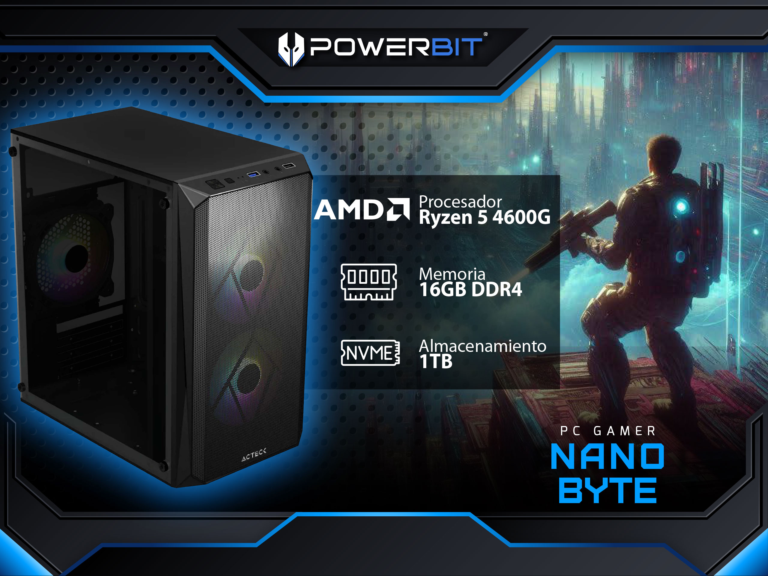 Pc Gamer Powerbit Nano Byte: Ryzen 5 4600g, Ram 16gb, Ssd 1tb, Radeon Graphics, Windows 11 Home.