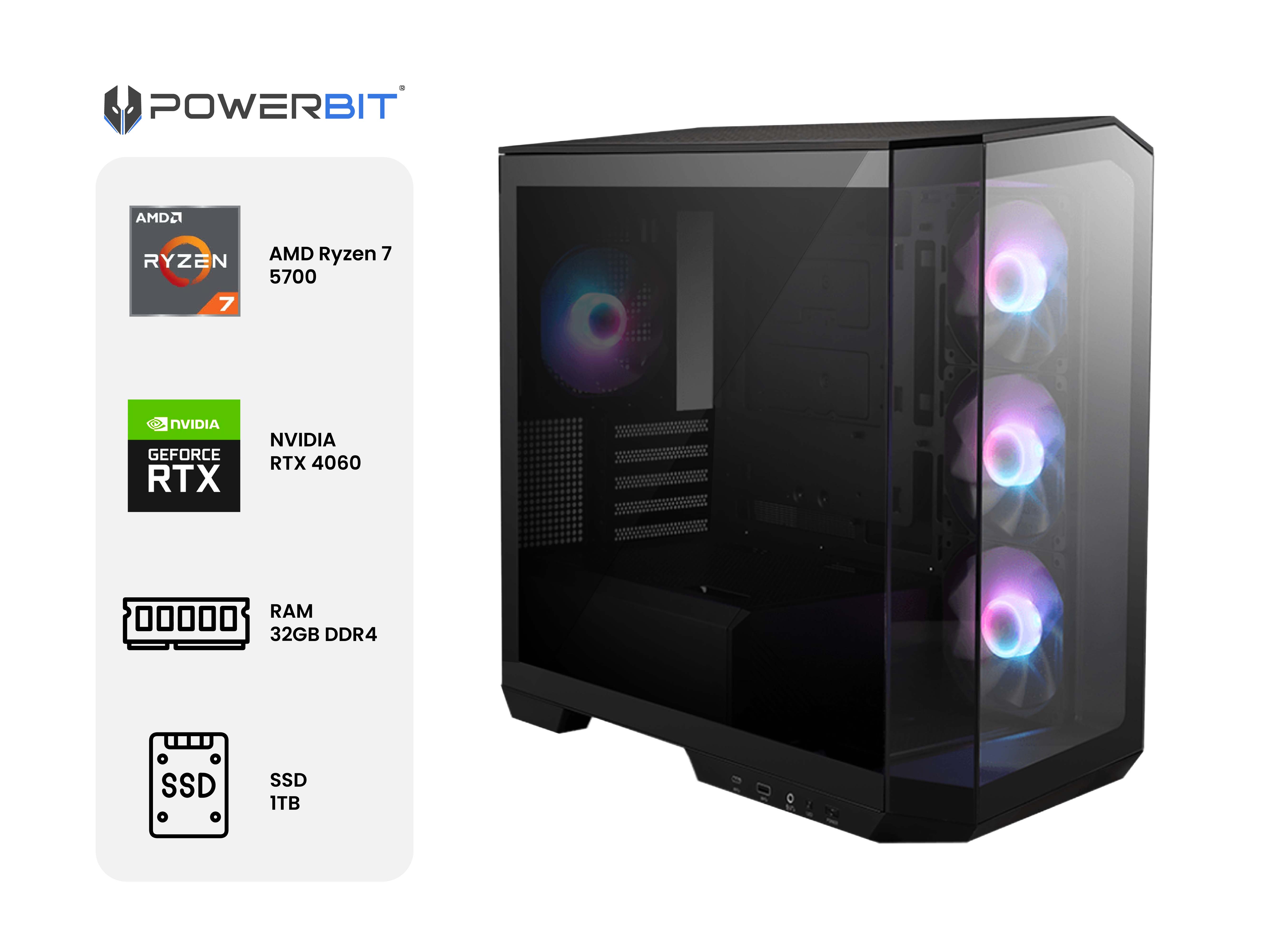 Foto 1 | Pc Gamer Powerbit Shadow Beast: Amd Ryzen 7 5700, Ram 32gb Ddr4, Ssd 1tb, Rtx 4060, Windows 11 Home